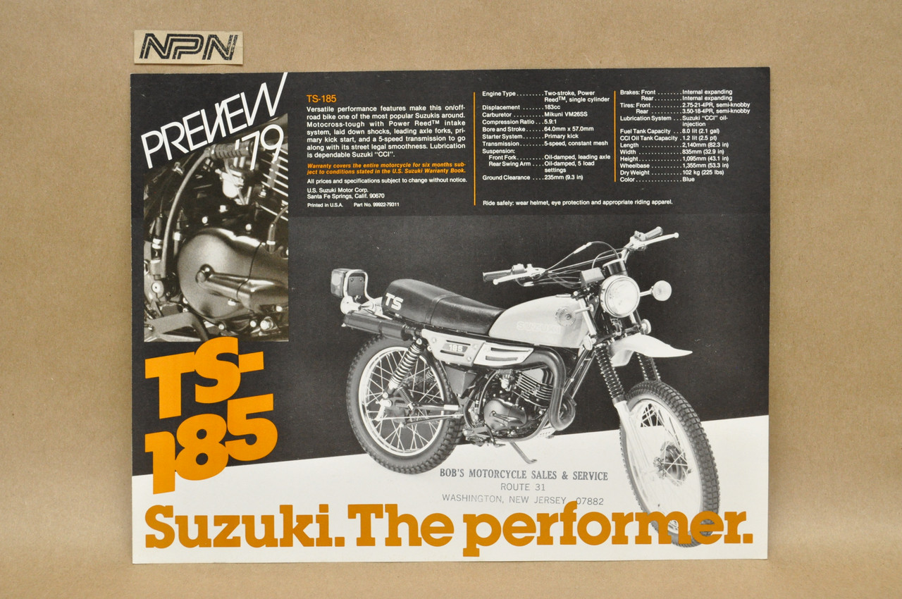 Vintage NOS 1979 Suzuki TS250 TS185 Motorcycle Preview Brochure Dealer Specs