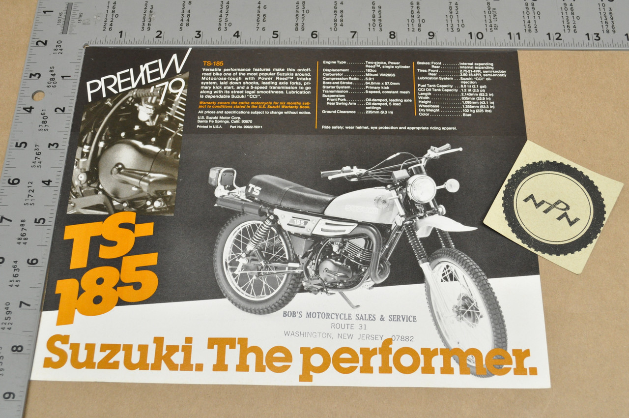 Vintage NOS 1979 Suzuki TS250 TS185 Motorcycle Preview Brochure Dealer Specs