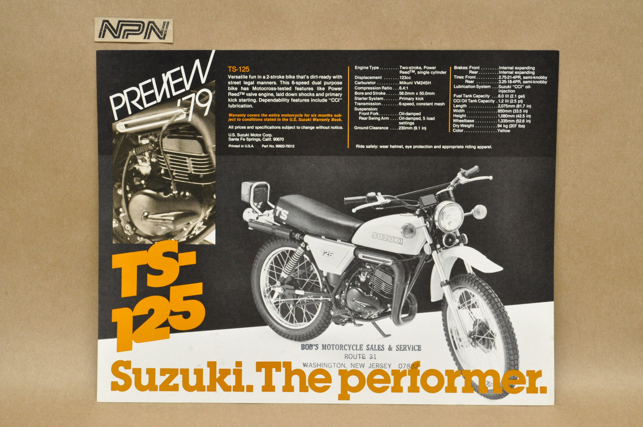 Vintage NOS 1979 Suzuki TS125 TS100 Motorcycle Preview Brochure Dealer Specs