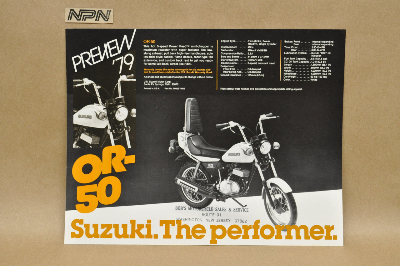 Vintage NOS 1979 Suzuki OR50 JR50 Motorcycle Preview Brochure Dealer Specs