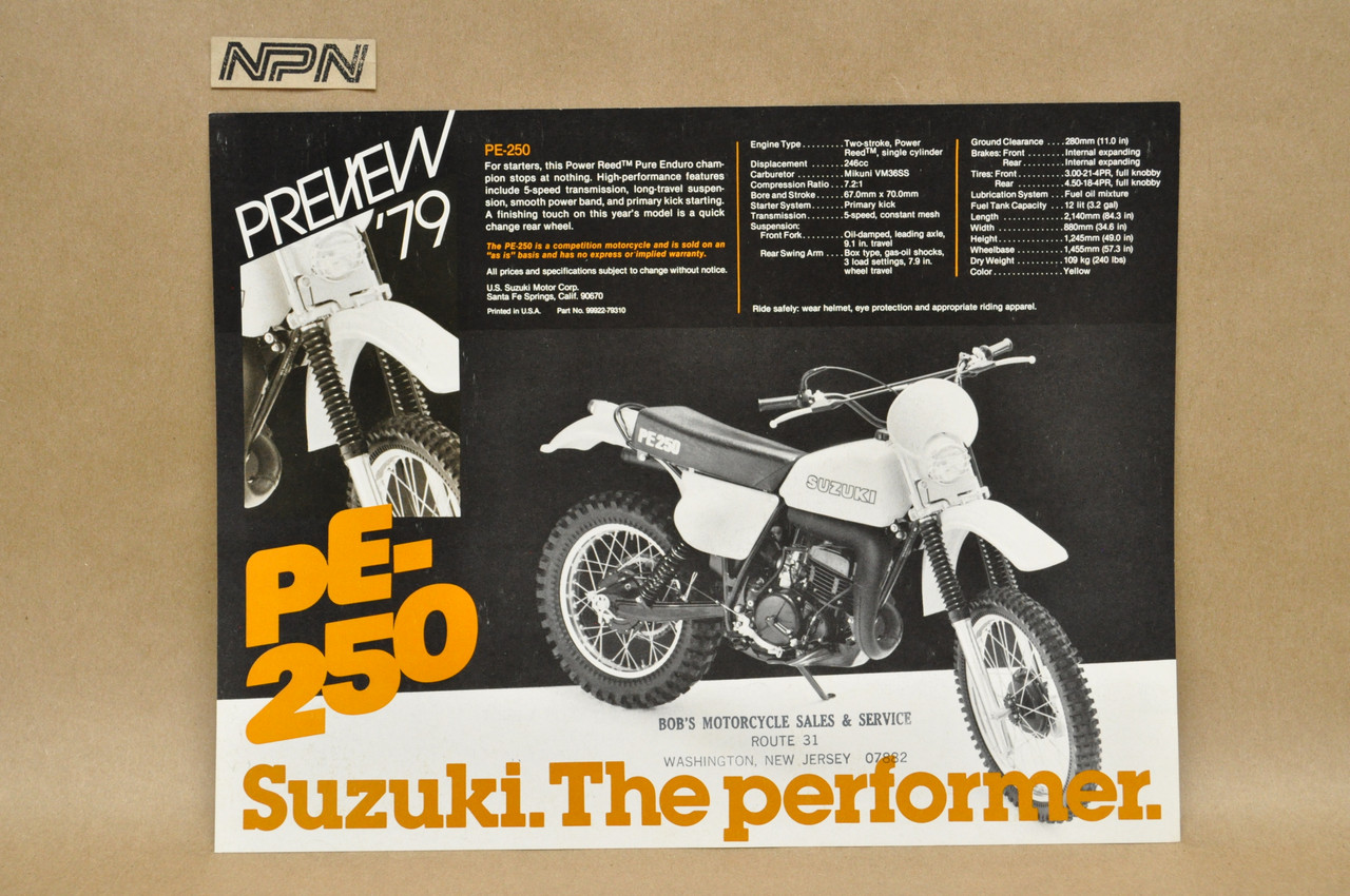 Vintage NOS 1979 Suzuki PE250 PE175 Motorcycle Preview Brochure Dealer Specs
