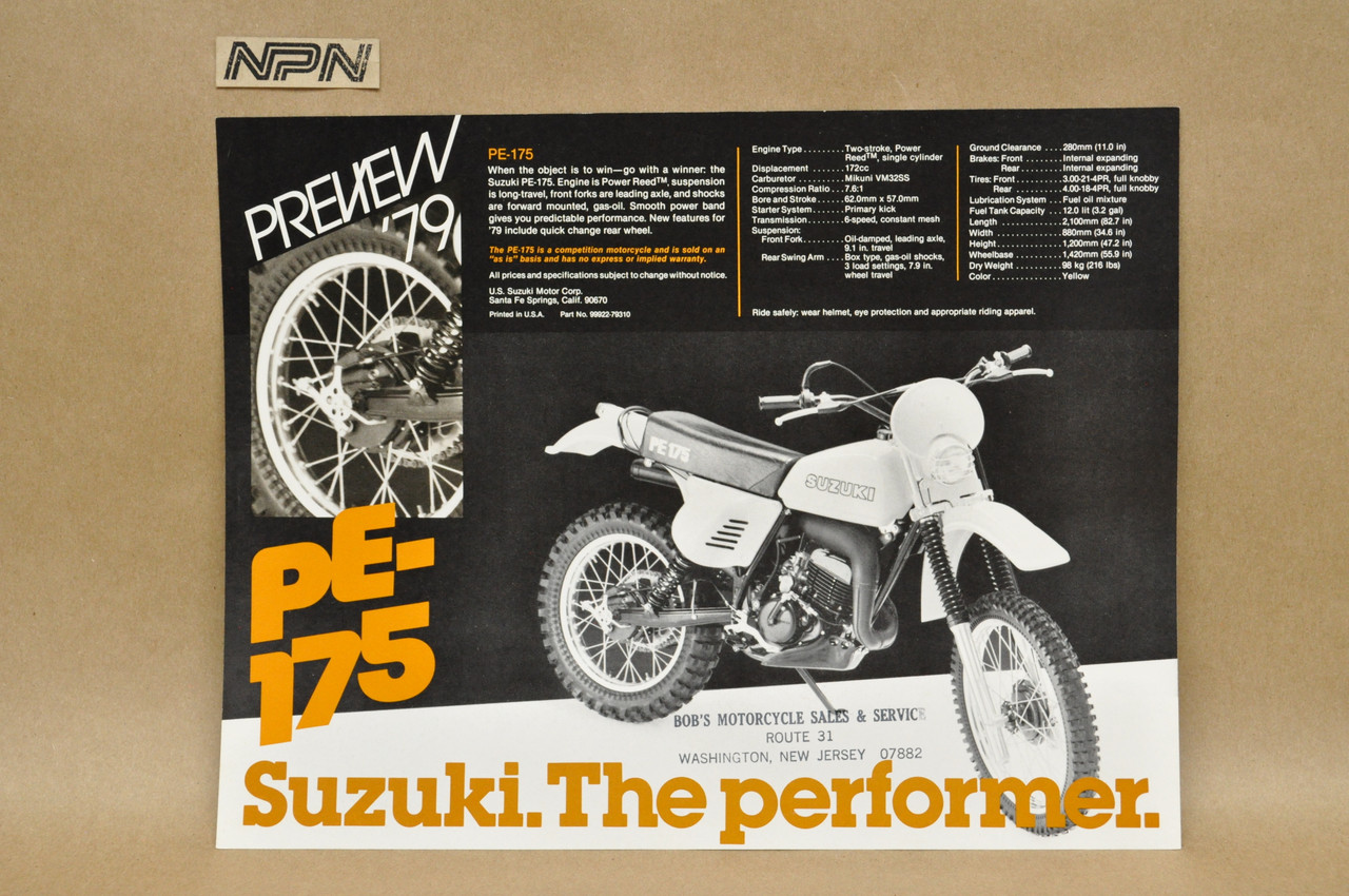 Vintage NOS 1979 Suzuki PE250 PE175 Motorcycle Preview Brochure Dealer Specs