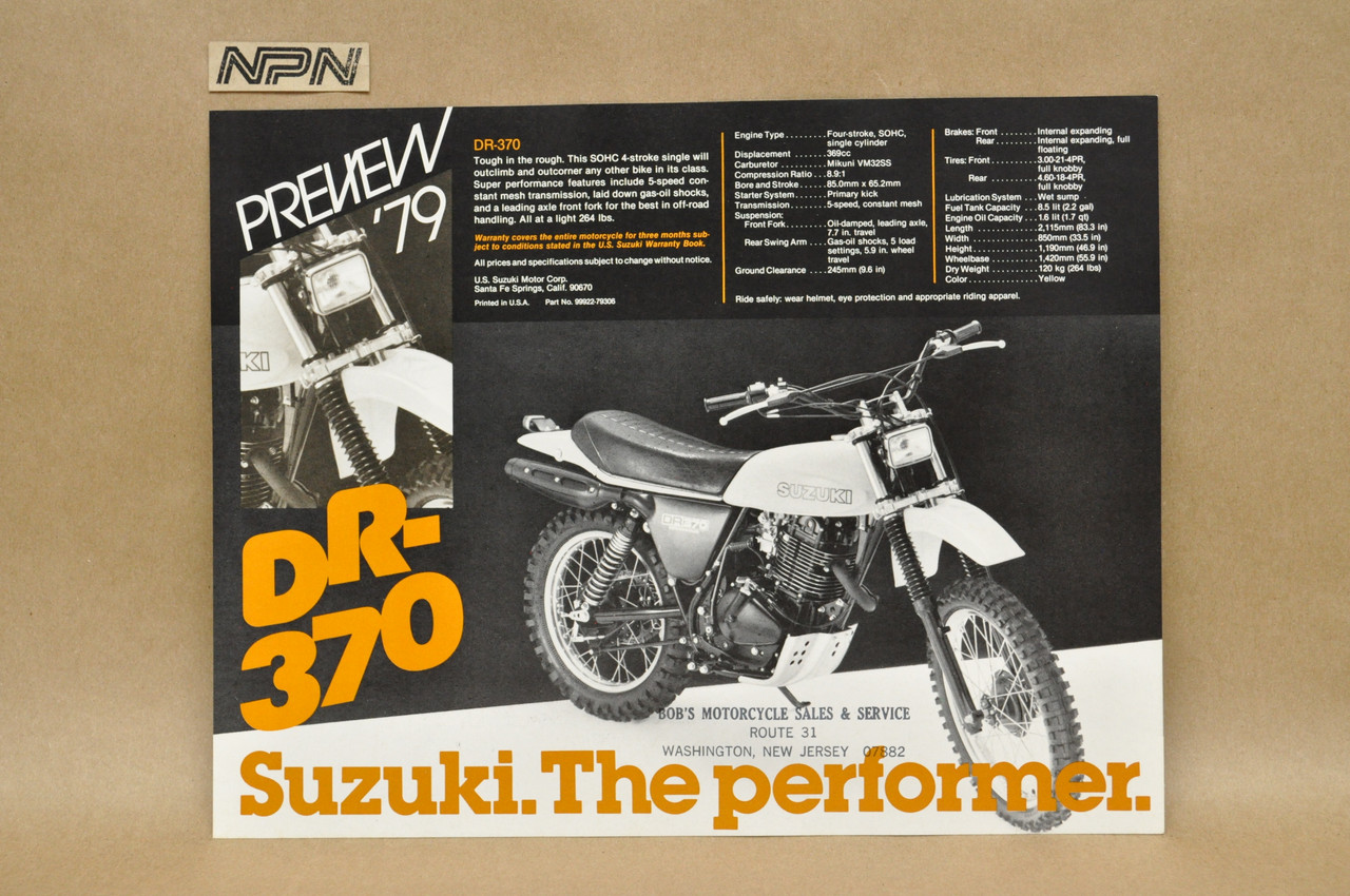 Vintage NOS 1979 Suzuki DR370 SP370 Motorcycle Preview Brochure Dealer Specs