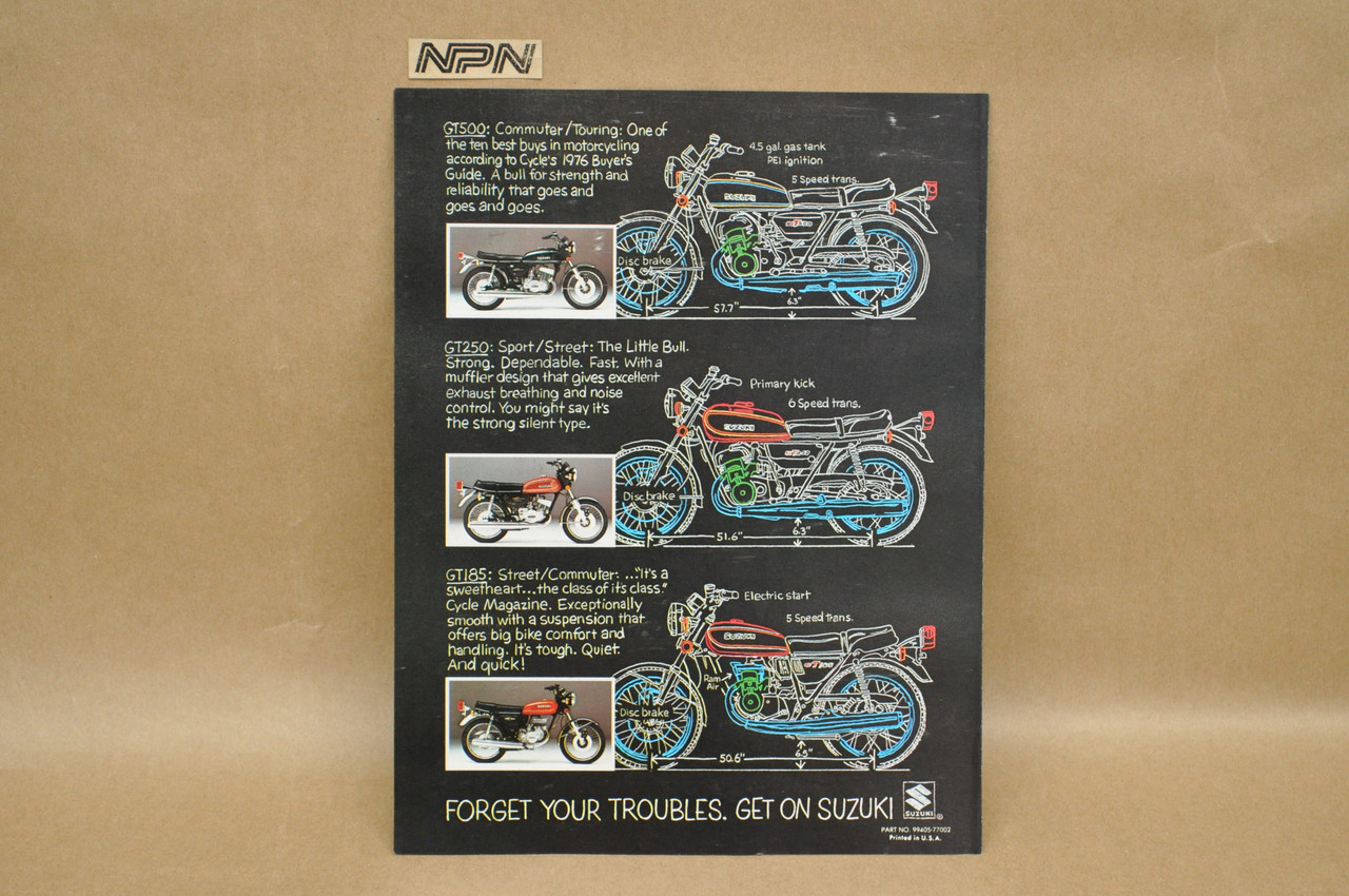 VTG NOS 1976 Suzuki GT Series Sales Brochure GT185 GT250 GT380 GT500 GT550 GT750