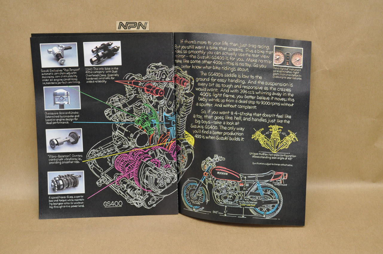 Vintage NOS 1976 Suzuki GS750 GS550 GS400 Sales Brochure OEM Dealer Motorcycle