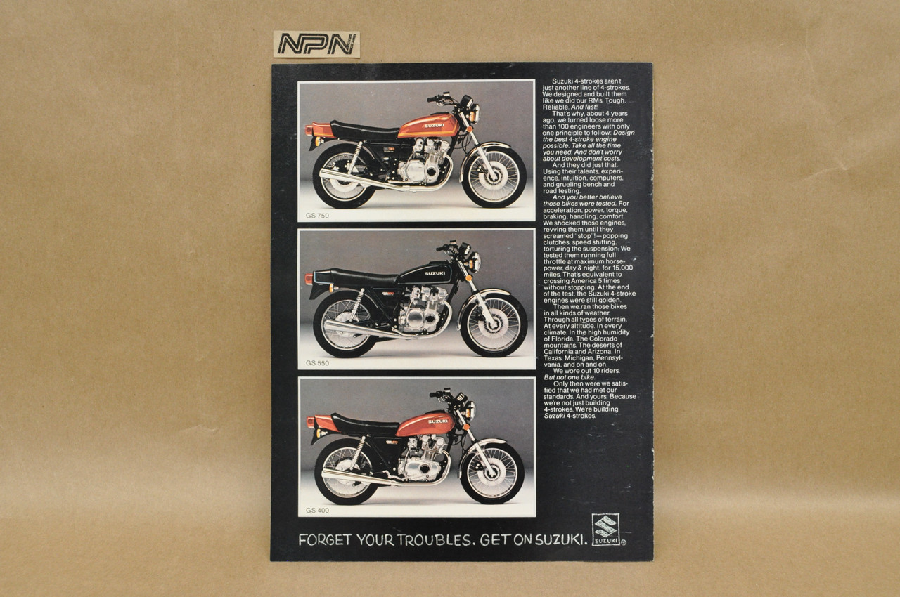 Vintage NOS 1976 Suzuki GS750 GS550 GS400 Sales Brochure OEM Dealer Motorcycle