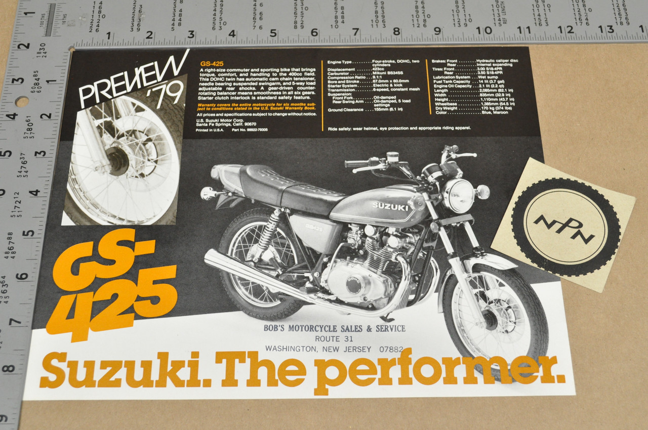 Vintage NOS 1979 Suzuki GS425 E Motorcycle Preview Brochure Dealer Specs