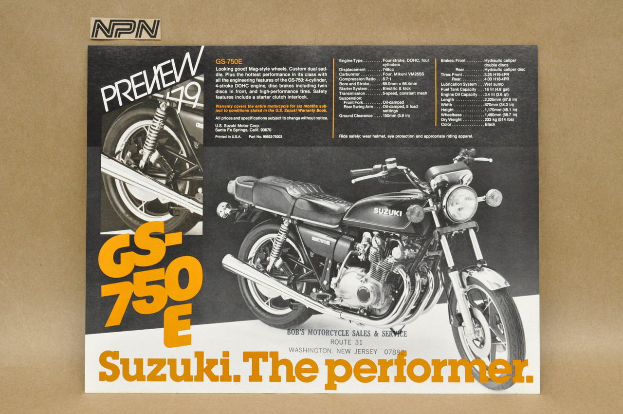 Vintage NOS 1979 Suzuki GS750 E Motorcycle Preview Brochure Dealer Specs