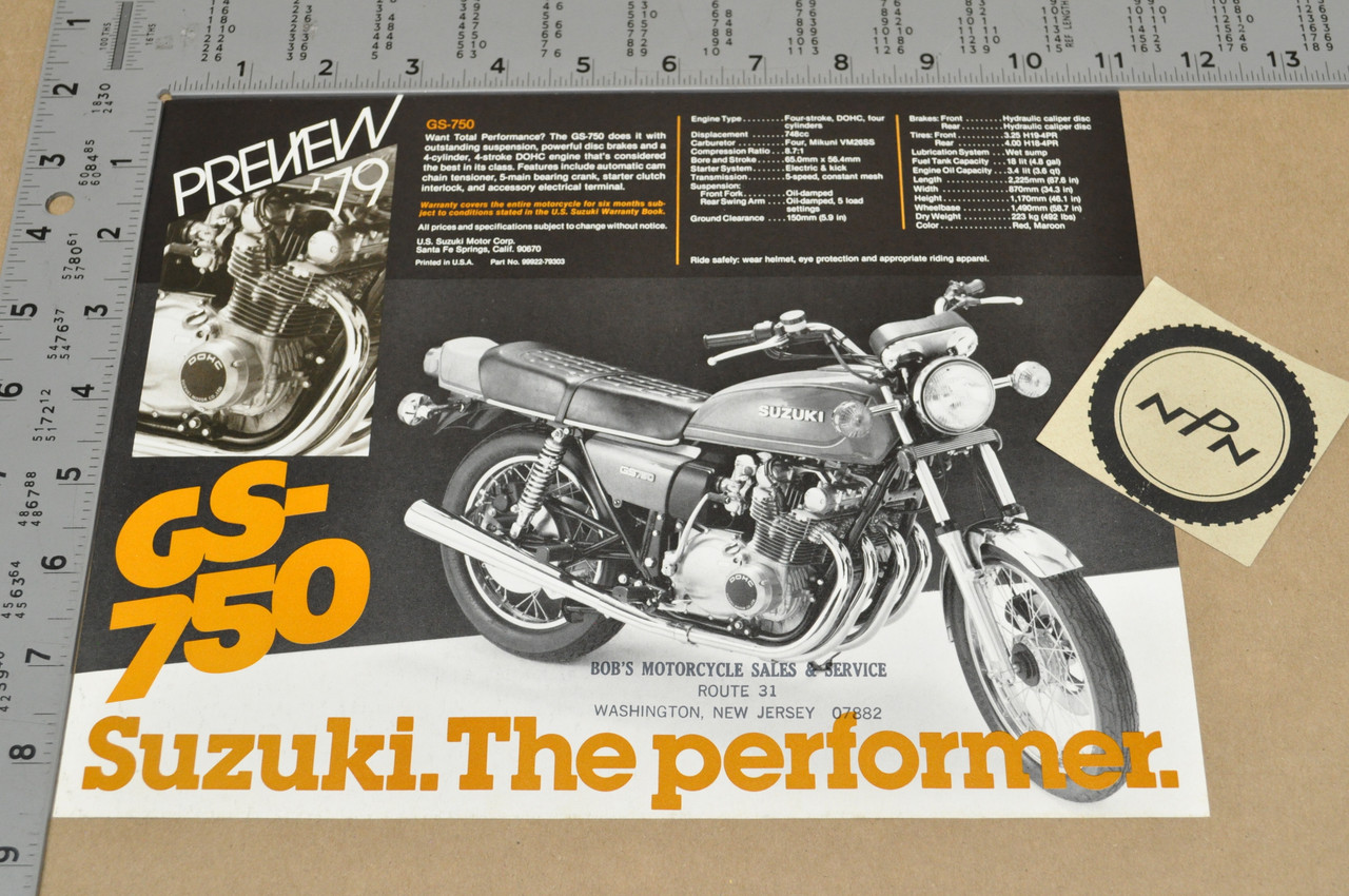 Vintage NOS 1979 Suzuki GS750 E Motorcycle Preview Brochure Dealer Specs