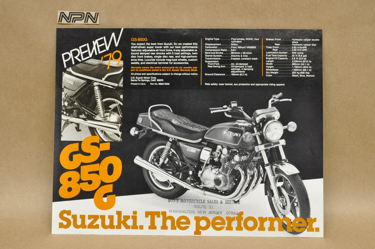Vintage NOS 1979 Suzuki GS850 E Motorcycle Preview Brochure Dealer Specs
