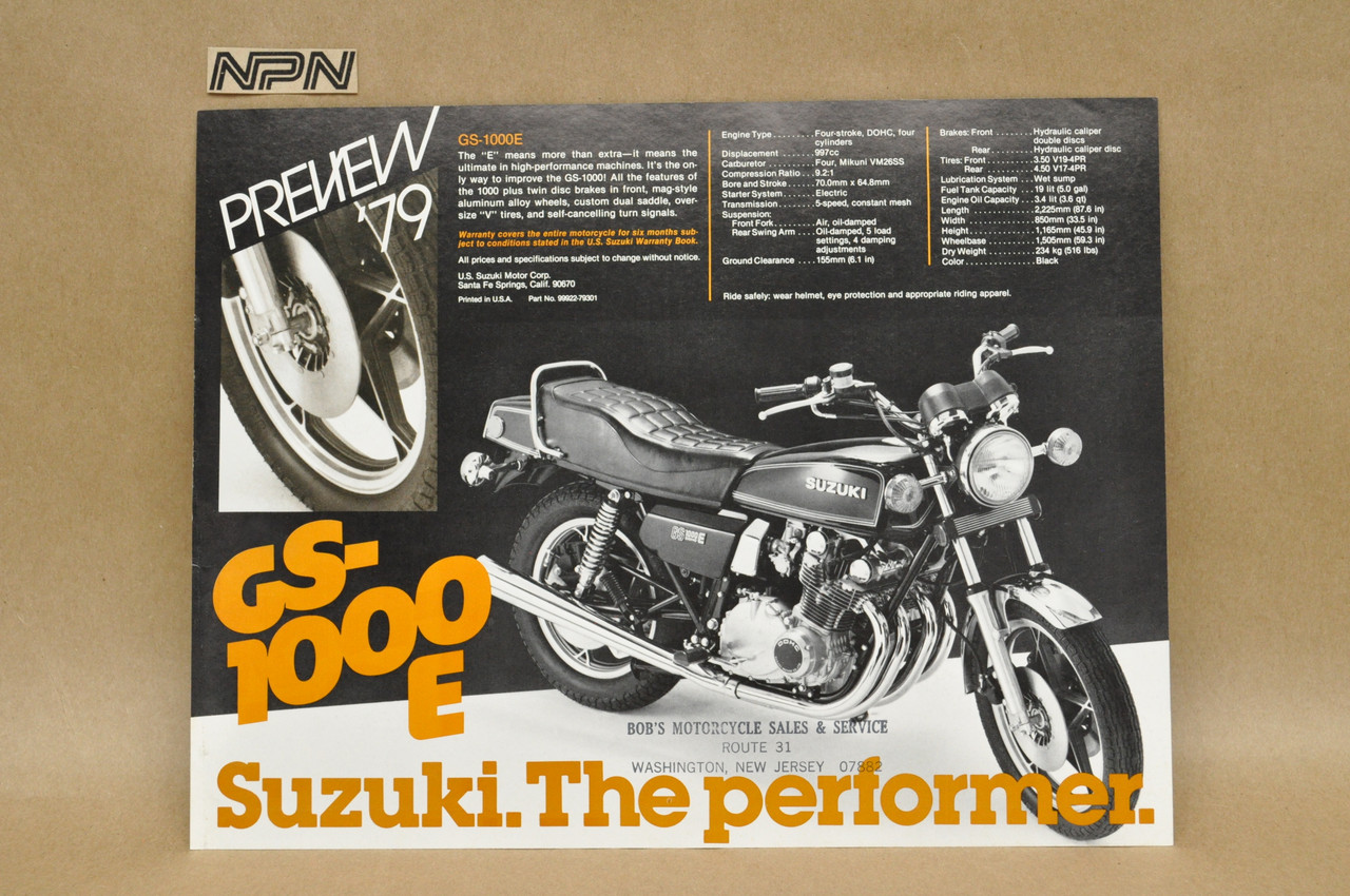 Vintage NOS 1979 Suzuki GS1000 E Motorcycle Preview Brochure Dealer Specs