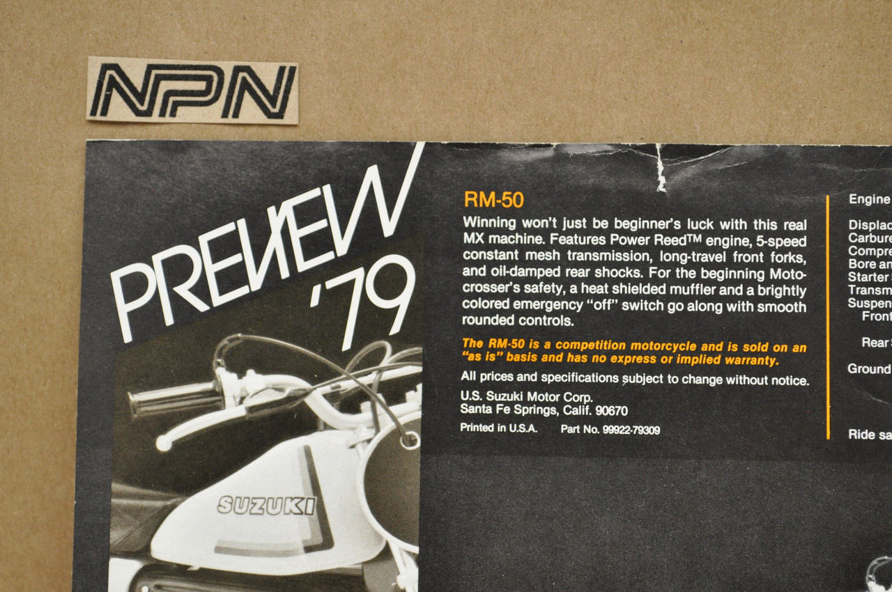 Vintage NOS 1979 Suzuki RM50 RM80 Motorcycle Preview Brochure Dealer Specs