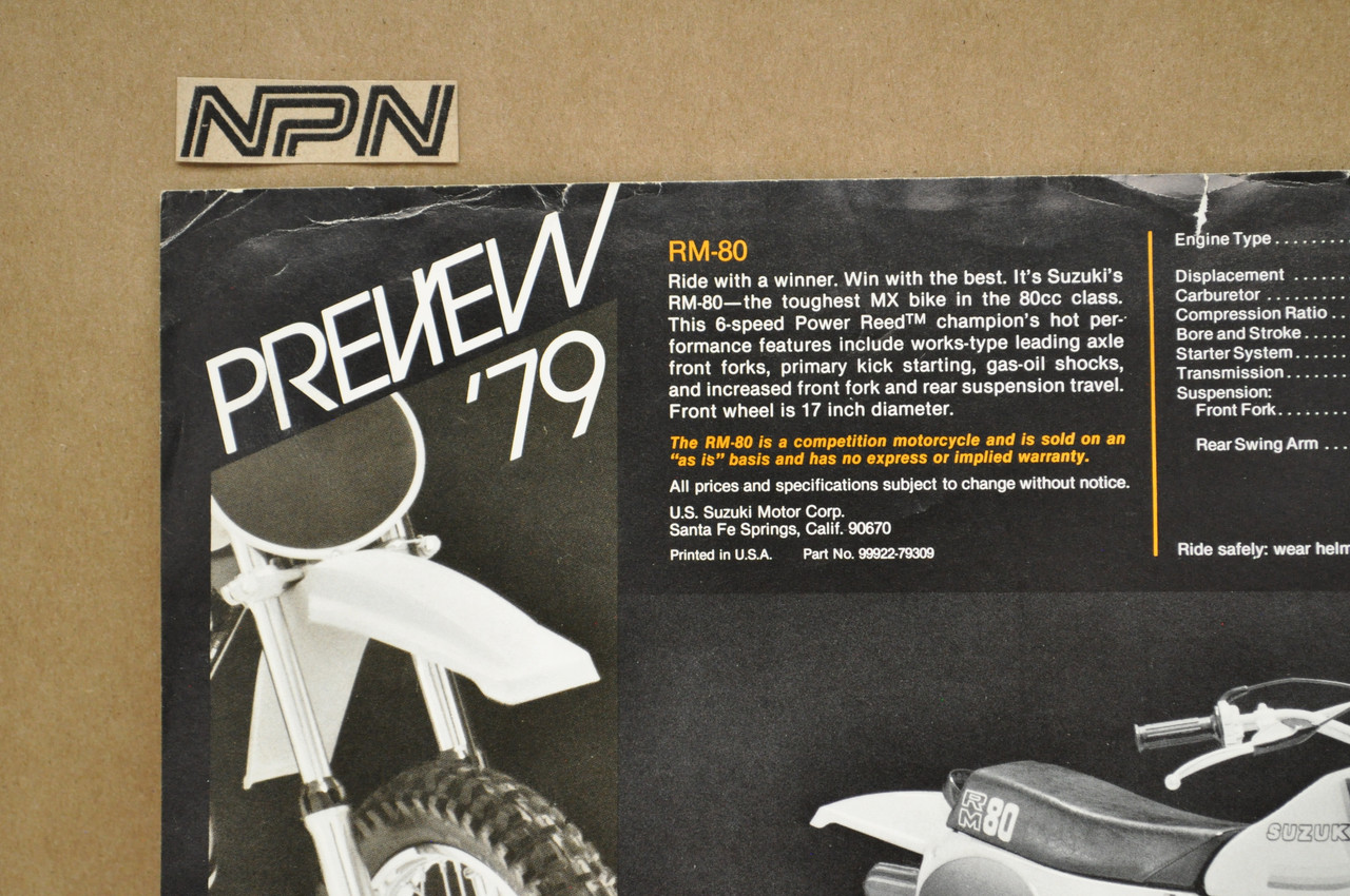 Vintage NOS 1979 Suzuki RM50 RM80 Motorcycle Preview Brochure Dealer Specs