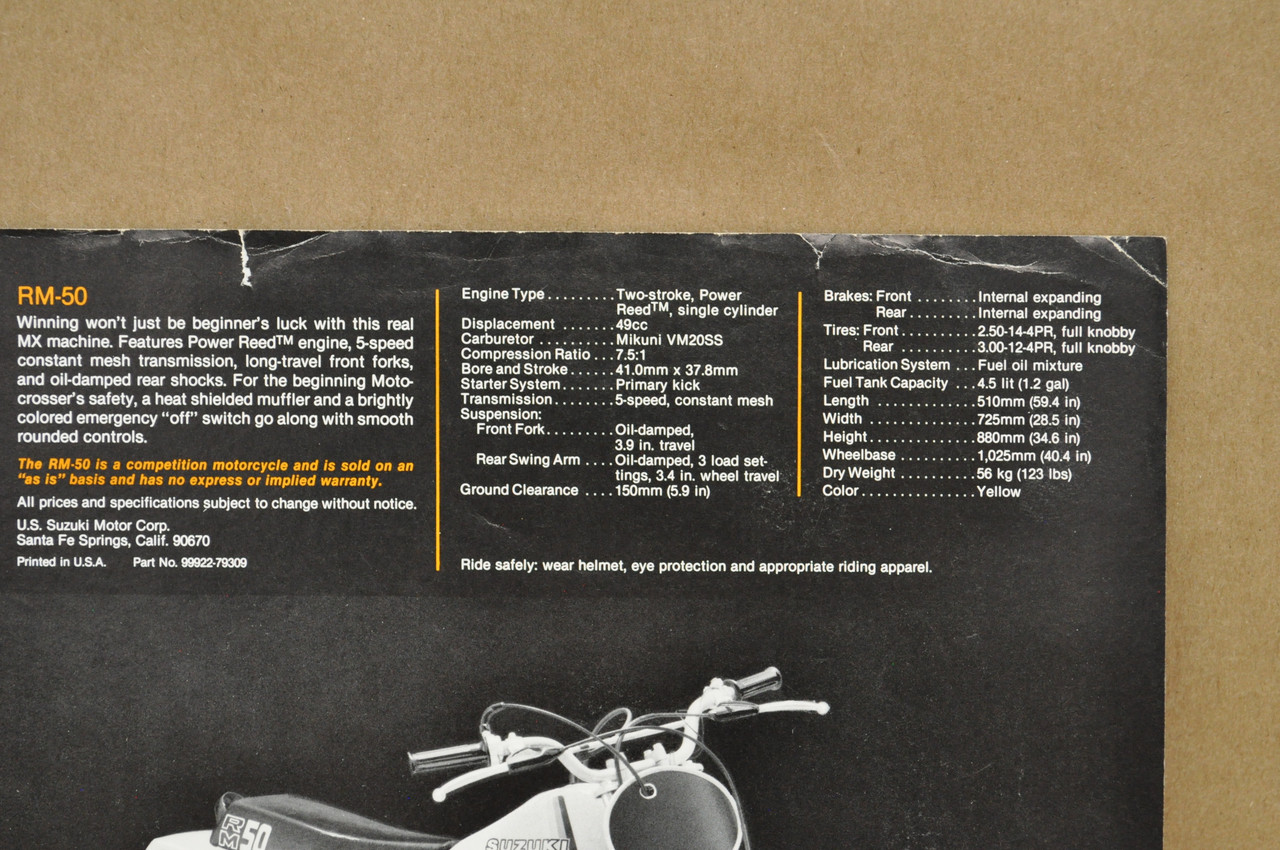 Vintage NOS 1979 Suzuki RM50 RM80 Motorcycle Preview Brochure Dealer Specs