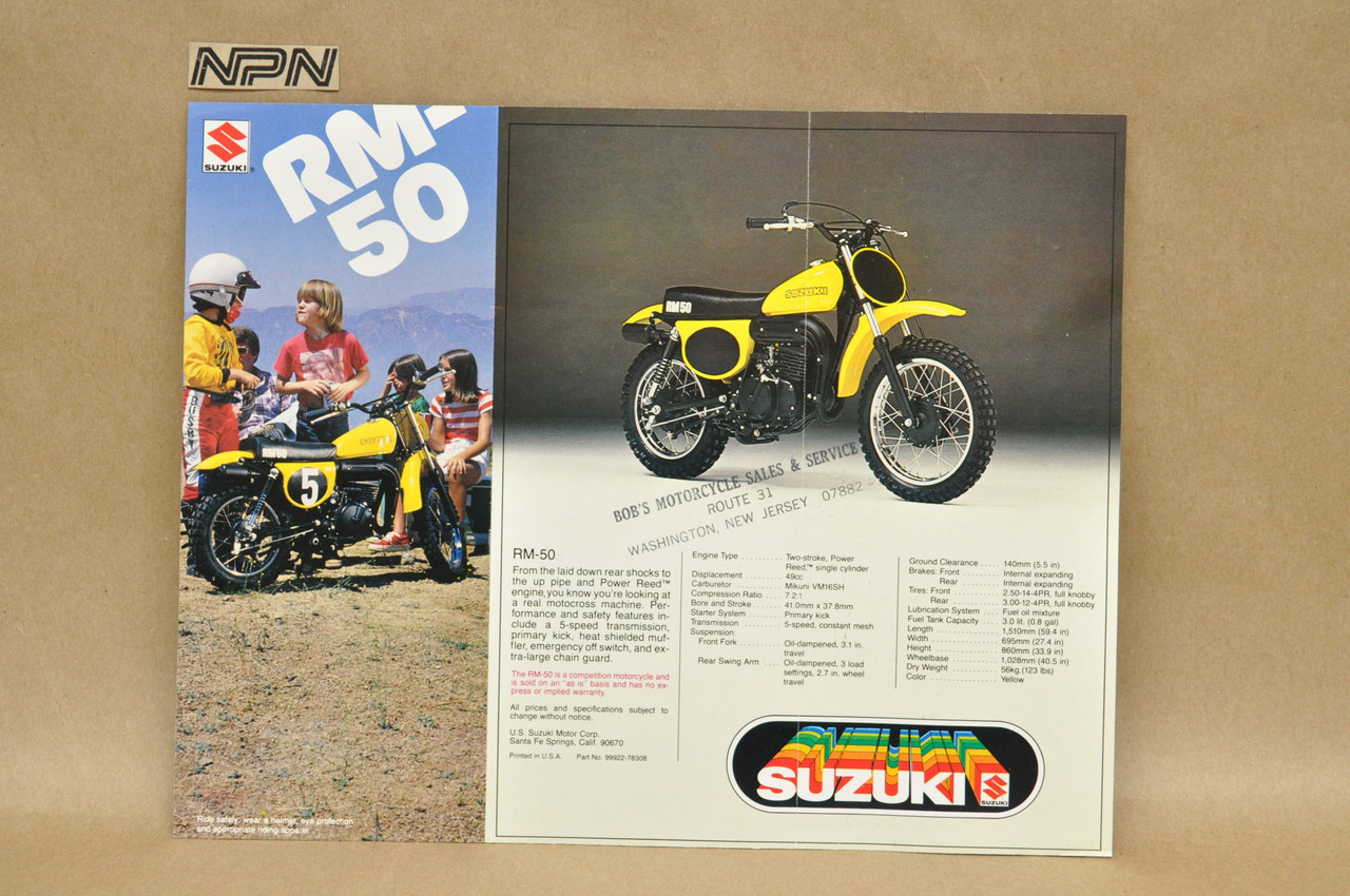Vintage NOS 1978 Suzuki RM80 RM50 Motorcycle Brochure Motocross Dealer Specs
