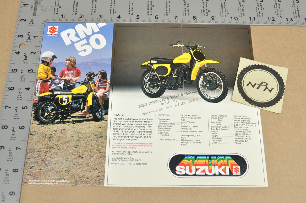 Vintage NOS 1978 Suzuki RM80 RM50 Motorcycle Brochure Motocross Dealer Specs