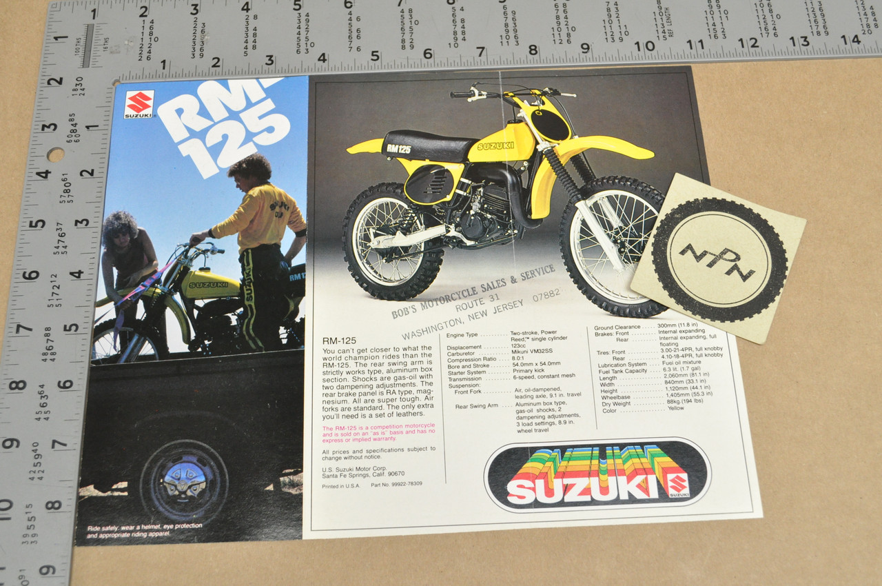 Vintage NOS 1978 Suzuki RM125 RM100 Motorcycle Brochure Motocross Dealer Specs