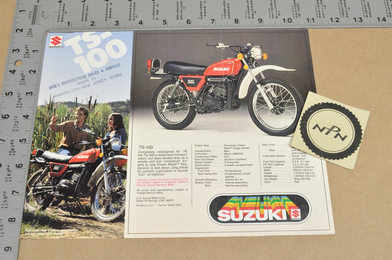 Vintage NOS 1978 Suzuki TS125 TS100 Motorcycle Brochure Motocross Dealer Specs OEM