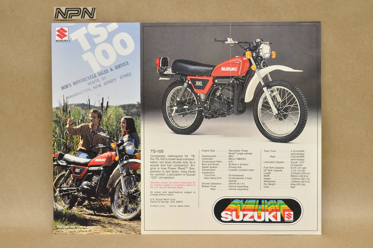 Vintage NOS 1978 Suzuki TS125 TS100 Motorcycle Brochure Motocross Dealer Specs OEM