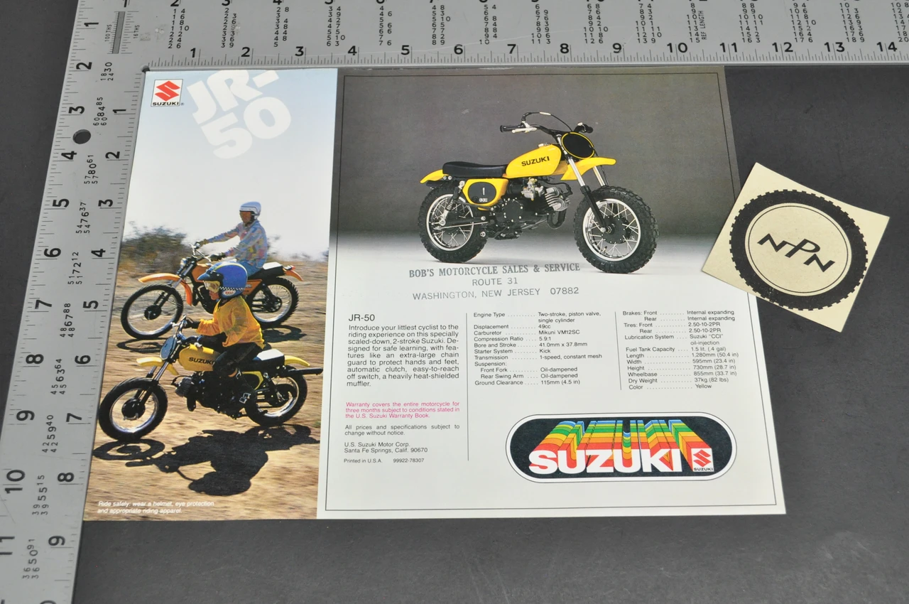 Vintage NOS 1978 Suzuki JR50 Brochure OEM Dealer Specs Mini Bike Motocross OEM