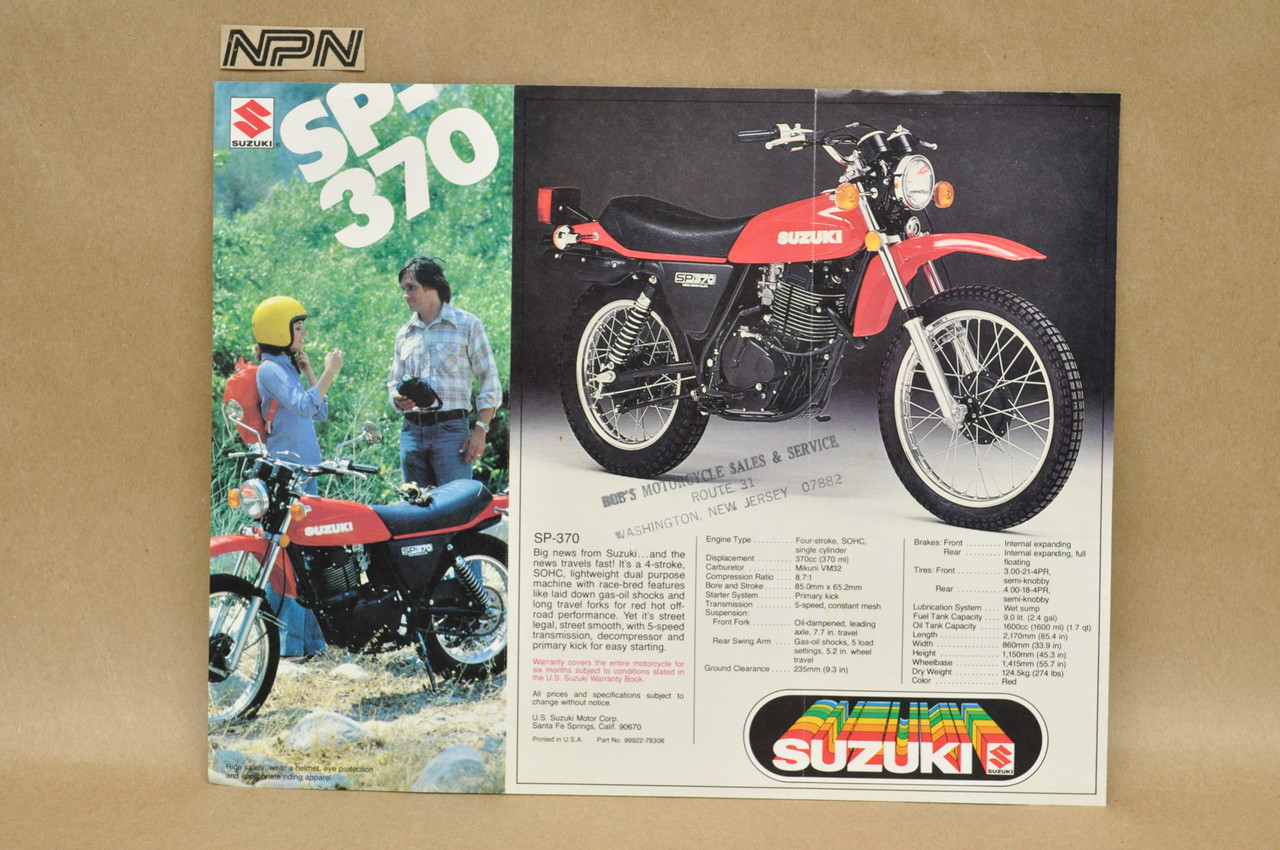 Vintage NOS 1978 Suzuki DR370 SP370 Motorcycle Brochure OEM Dealer Specs