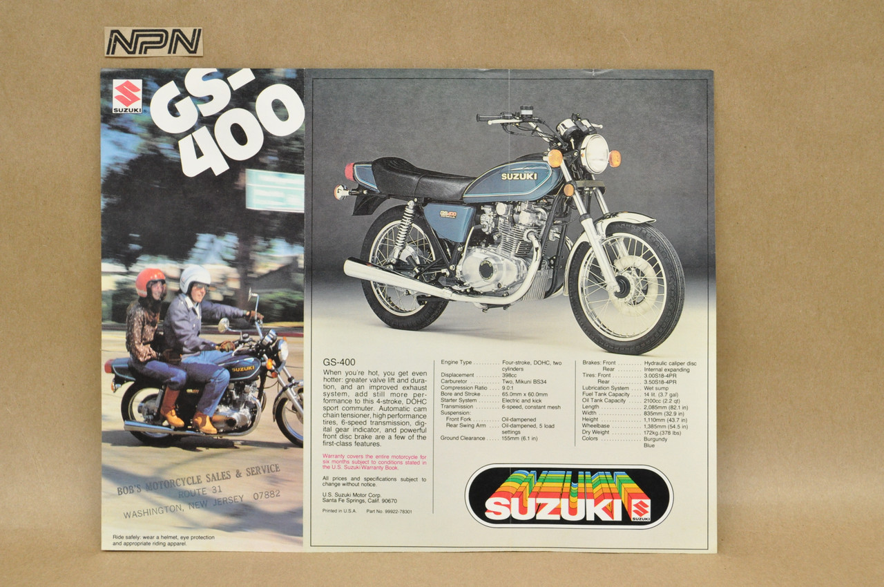 Vintage NOS 1978 Suzuki GS400 X Motorcycle Brochure OEM Dealer Specs