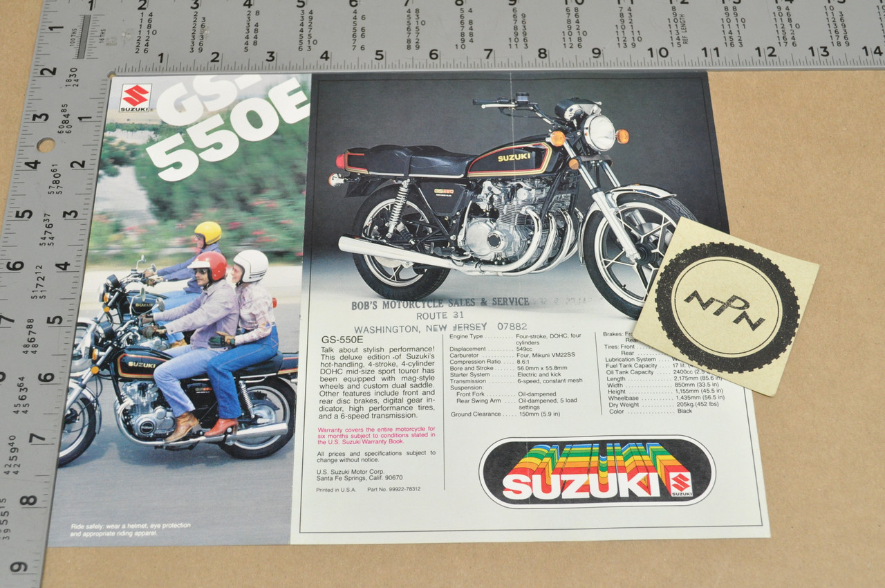 Vintage NOS 1978 Suzuki GS750 E GS550 E Motorcycle Brochure OEM Dealer Specs