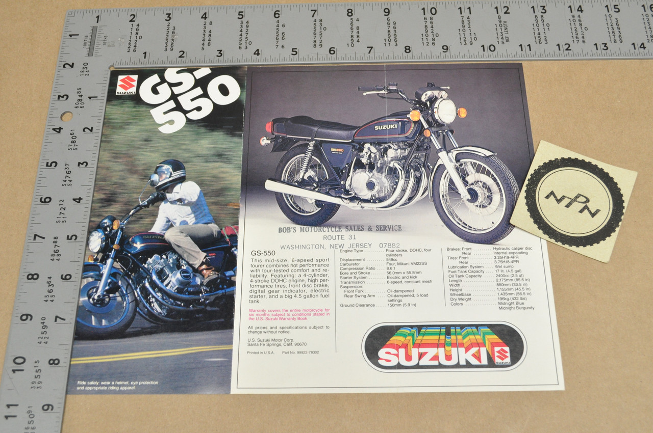 Vintage NOS 1978 Suzuki GS750 GS550 Motorcycle Brochure OEM Dealer Specs
