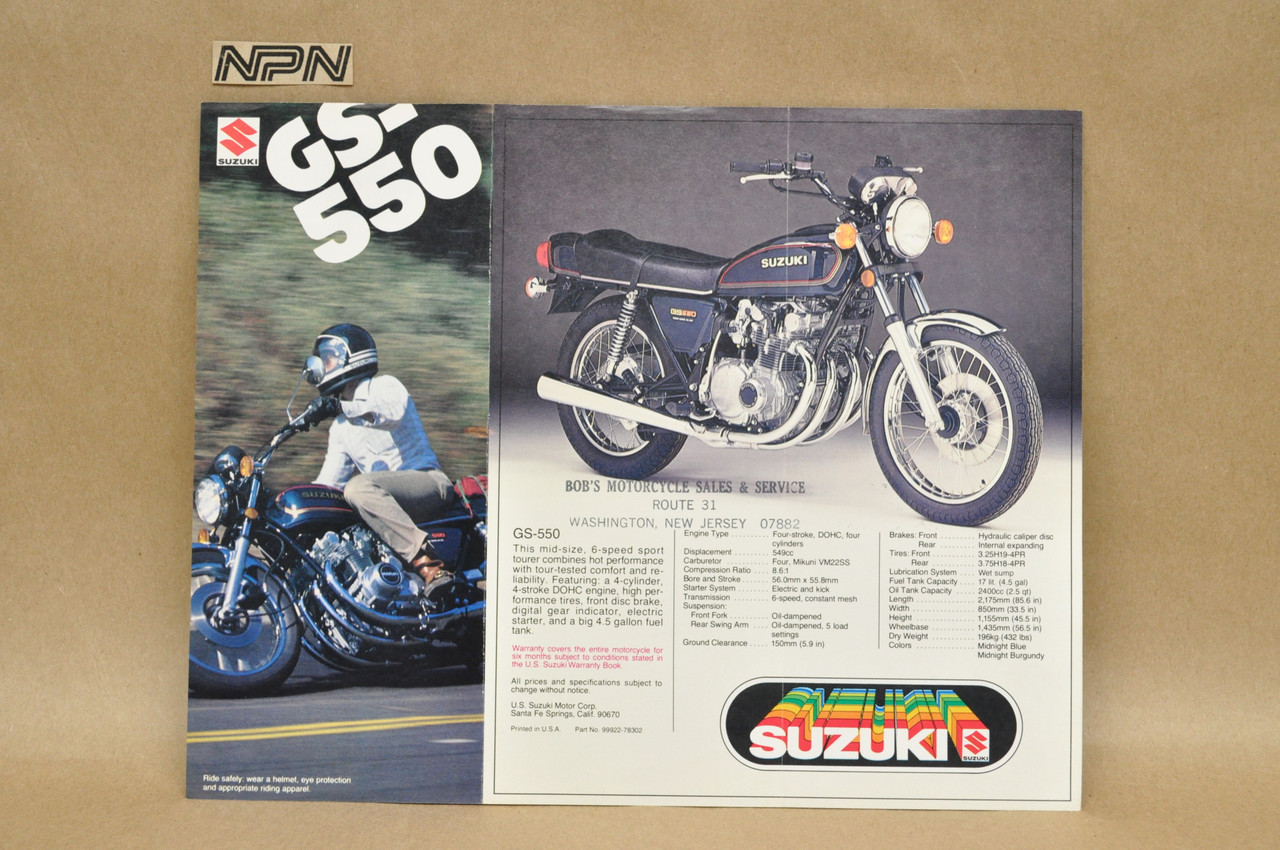 Vintage NOS 1978 Suzuki GS750 GS550 Motorcycle Brochure OEM Dealer Specs
