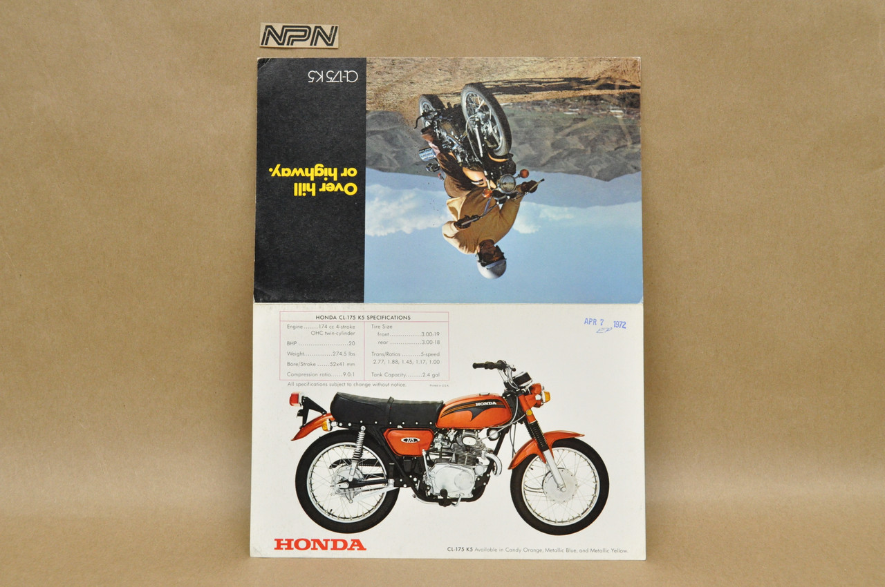 Vintage NOS 1971 Honda CL175 K5 Scrambler 175 Brochure OEM Dealer Specs