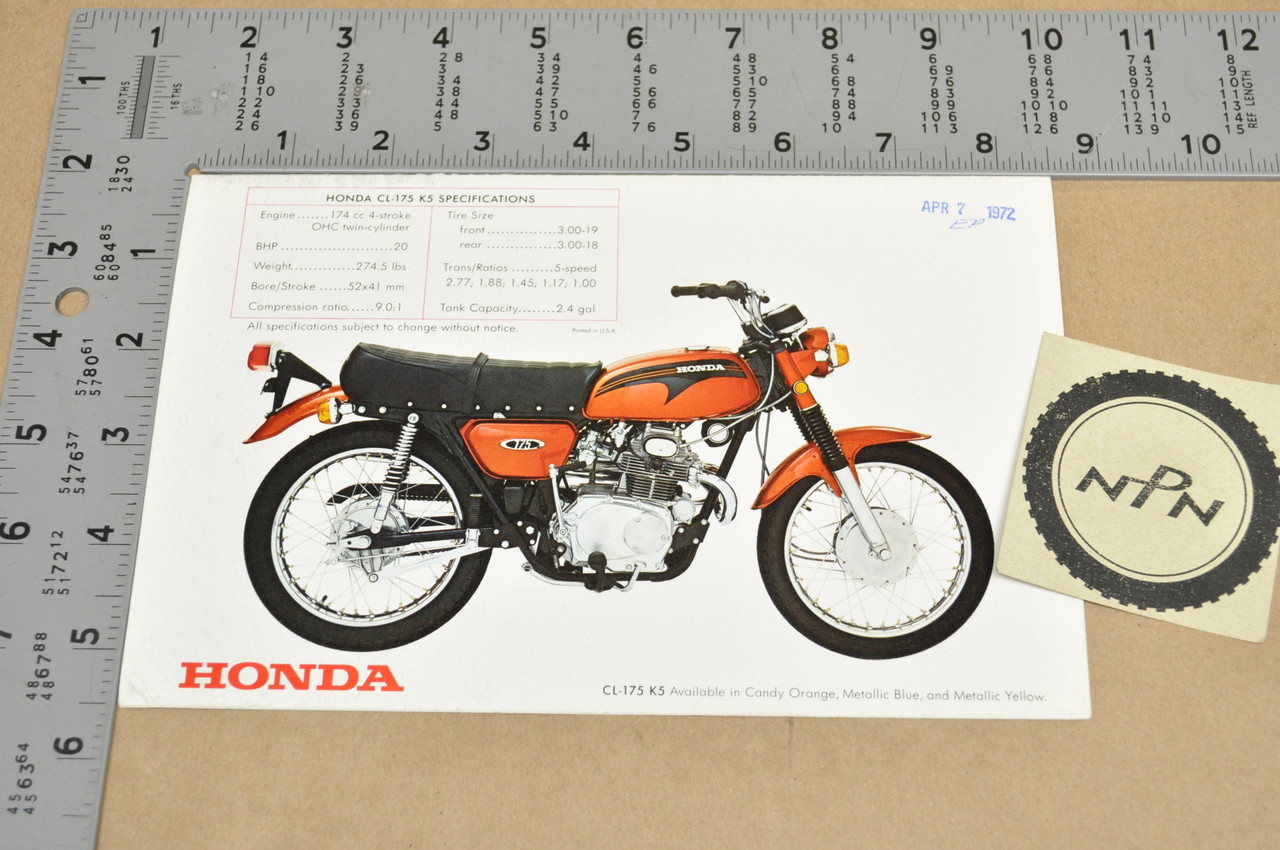 Vintage NOS 1971 Honda CL175 K5 Scrambler 175 Brochure OEM Dealer Specs