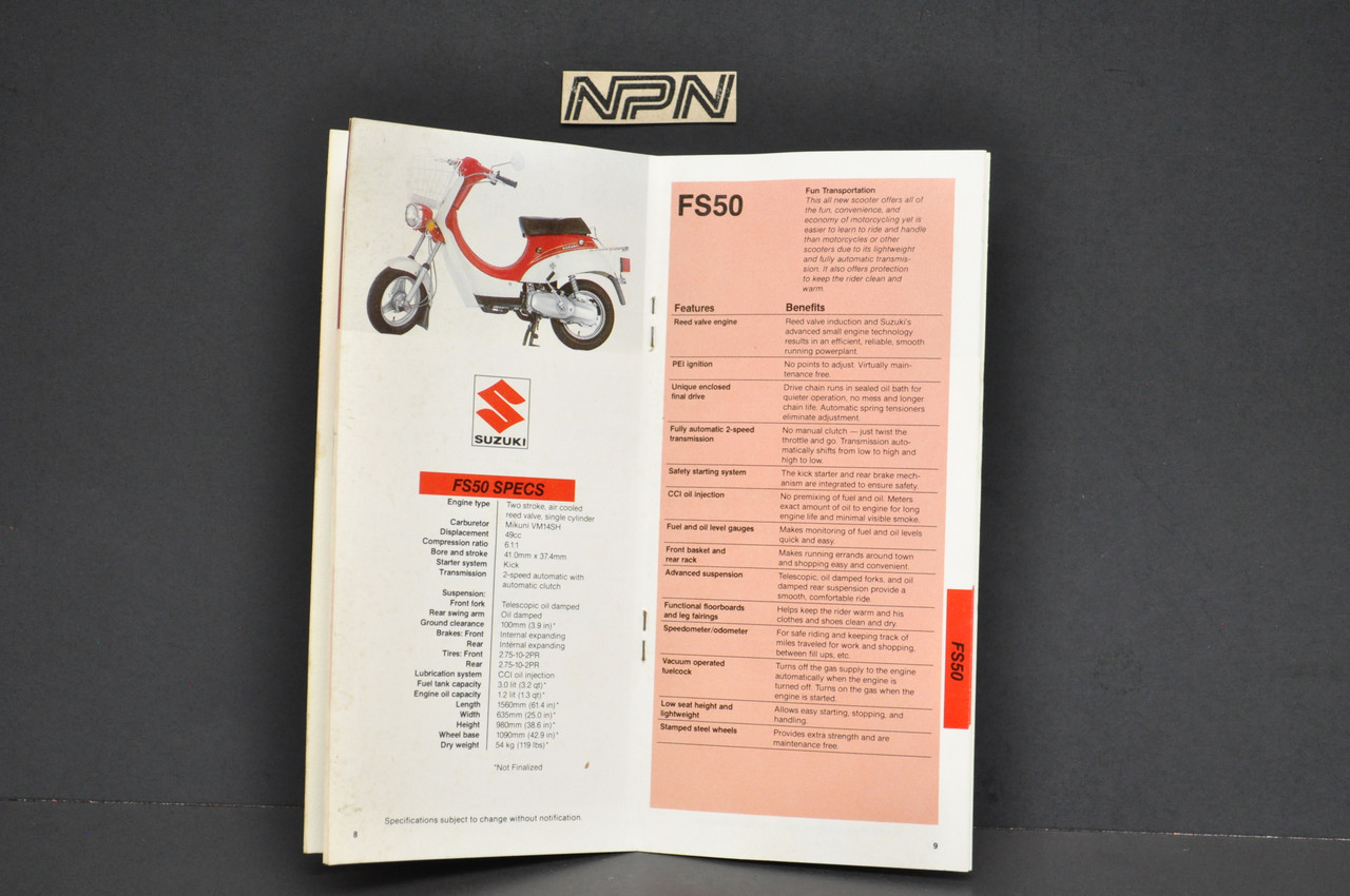 Vintage NOS 1980 Suzuki Motorcycle Sales Guide SUPPLEMENT RS250 GN400 X GN400 T