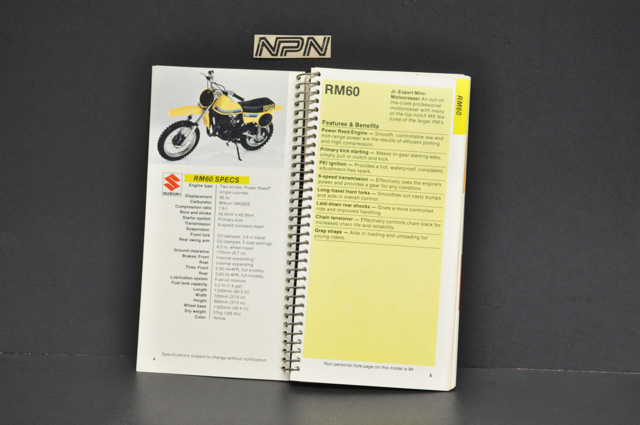 Vintage NOS 1981 Suzuki Motorcycle Sales Guide GS1100 E RM250 RM125 PE400 DR500