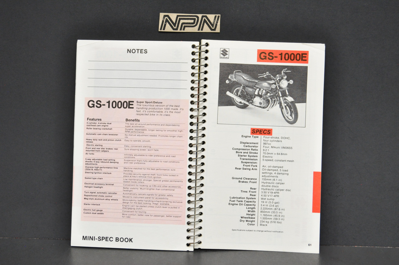Vintage 1979 Suzuki Motorcycle Mini-Spec Book Dealer Sales Reference Guide