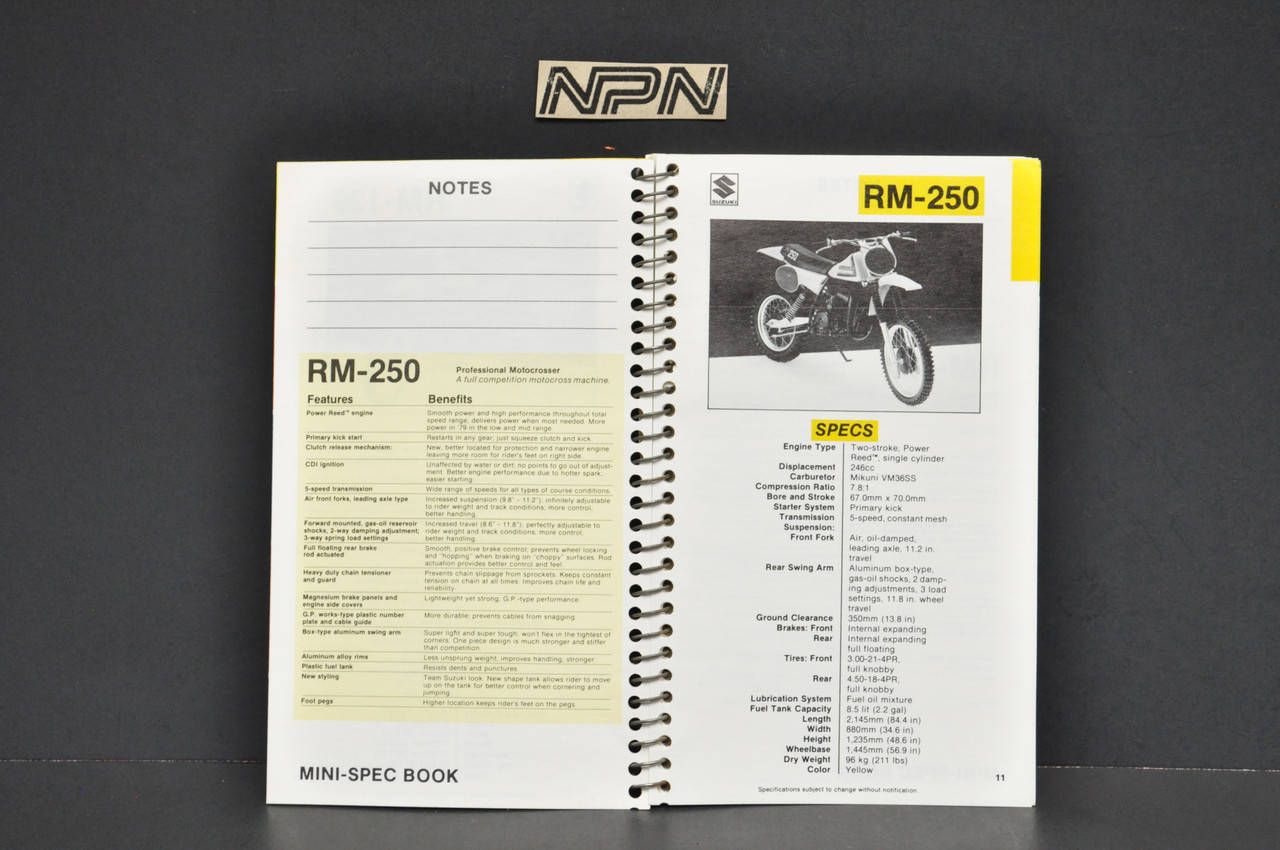 Vintage 1979 Suzuki Motorcycle Mini-Spec Book Dealer Sales Reference Guide