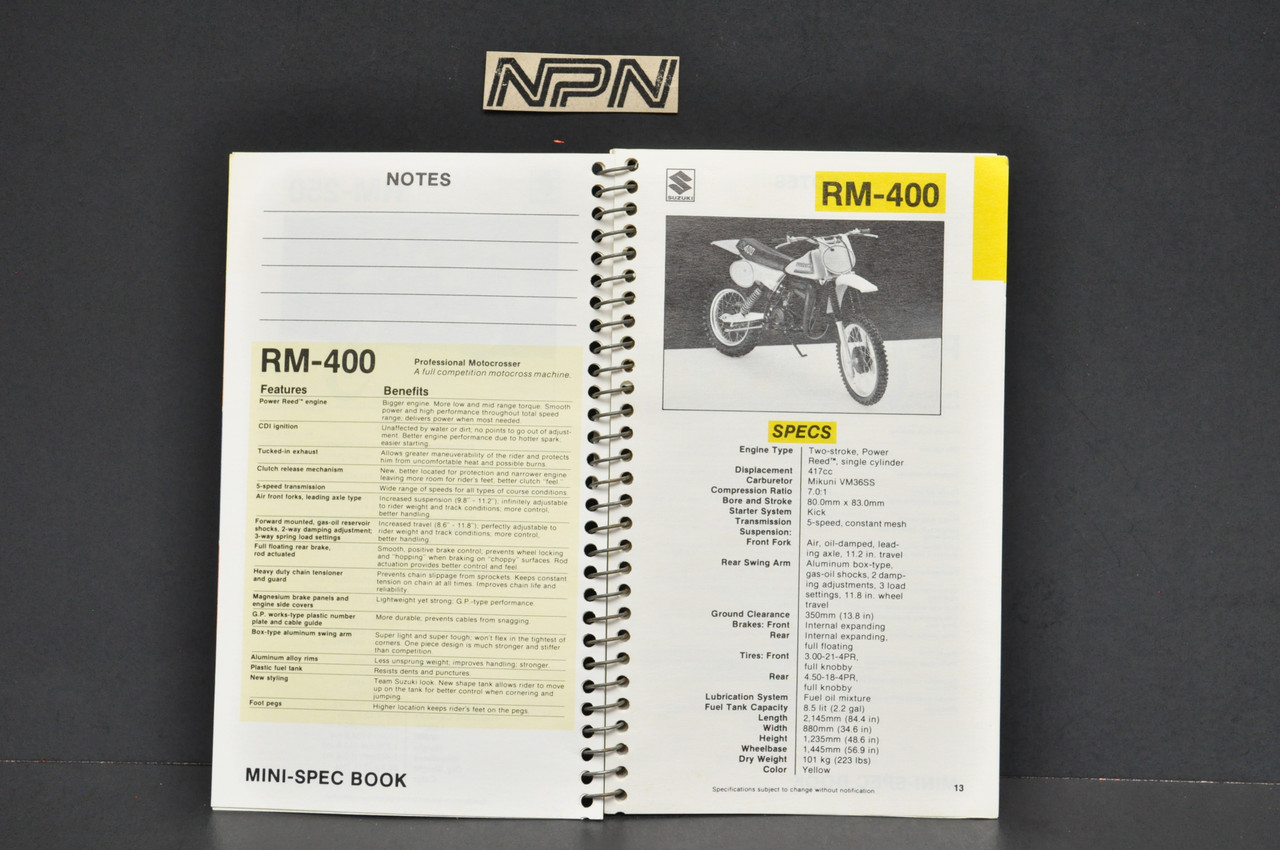 Vintage 1979 Suzuki Motorcycle Mini-Spec Book Dealer Sales Reference Guide