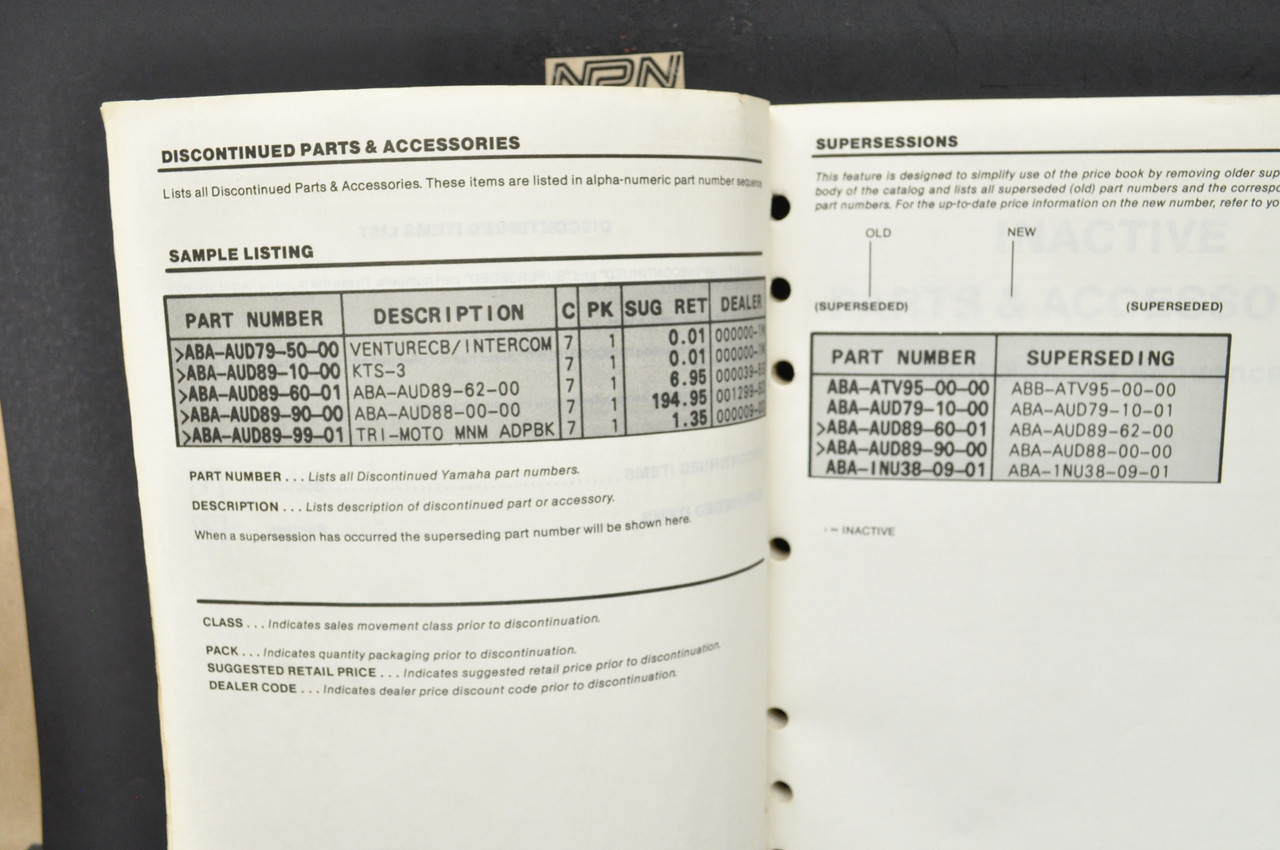VTG 1988 Yamaha ATV Motorcycle Supersession Inactive Discontinued List Manual