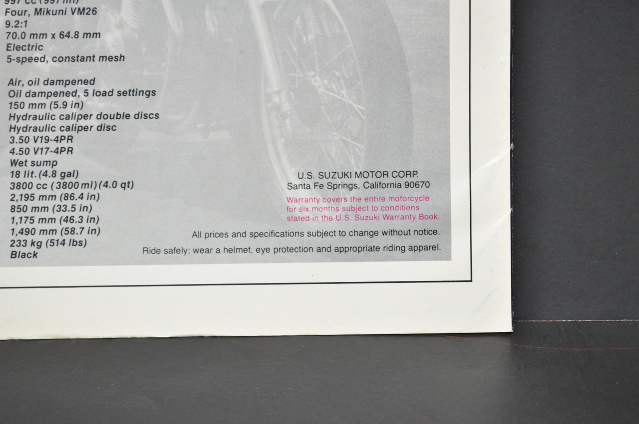 Vintage 1978 Suzuki GS1000 E Motorcycle Sales Brochure Dealer Specs OEM