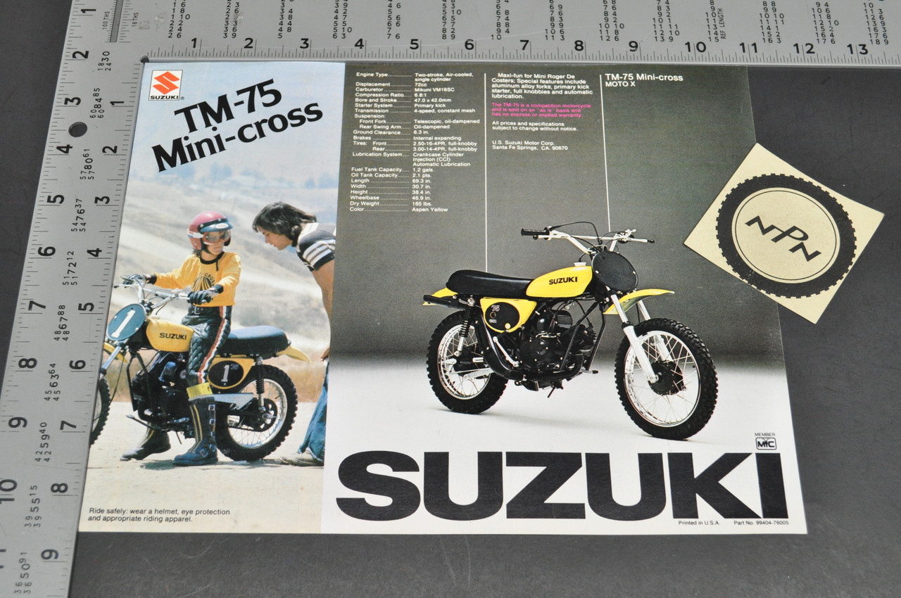 Vintage NOS 1976 Suzuki RM100 TM75 Mini Cross Sales Brochure OEM Dealer Specs MX