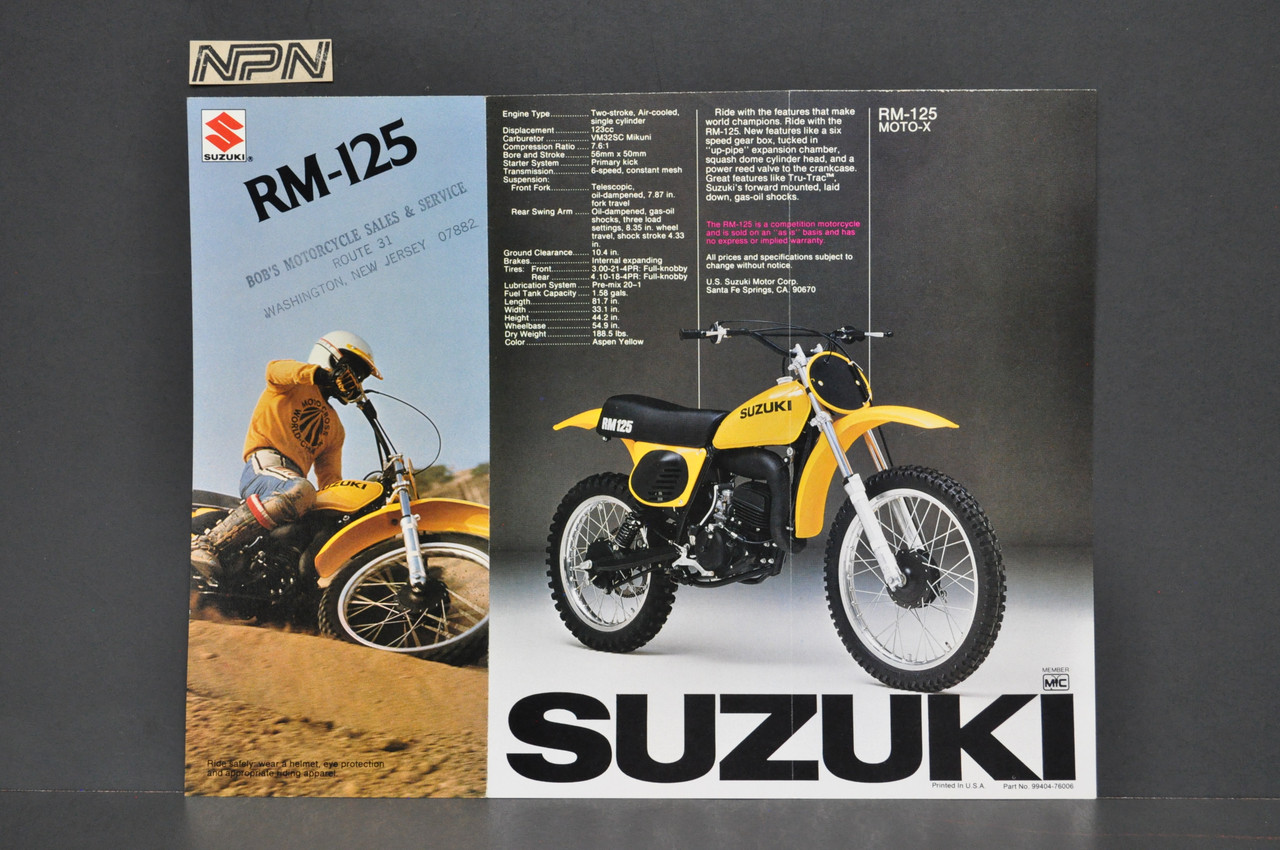 Vintage NOS 1976 Suzuki RM125 Motorcycle Brochure Motocross Specs Dealer Stamp
