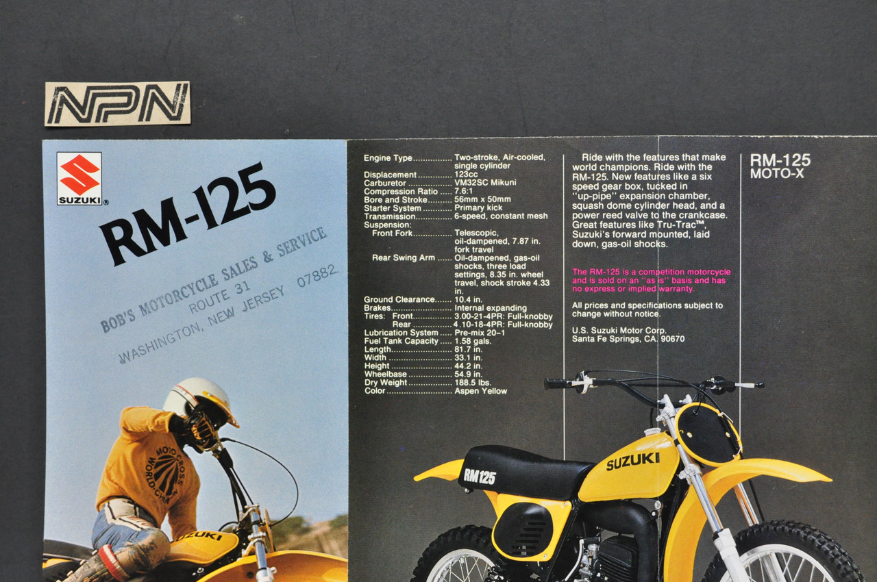 Vintage NOS 1976 Suzuki RM125 Motorcycle Brochure Motocross Specs Dealer Stamp