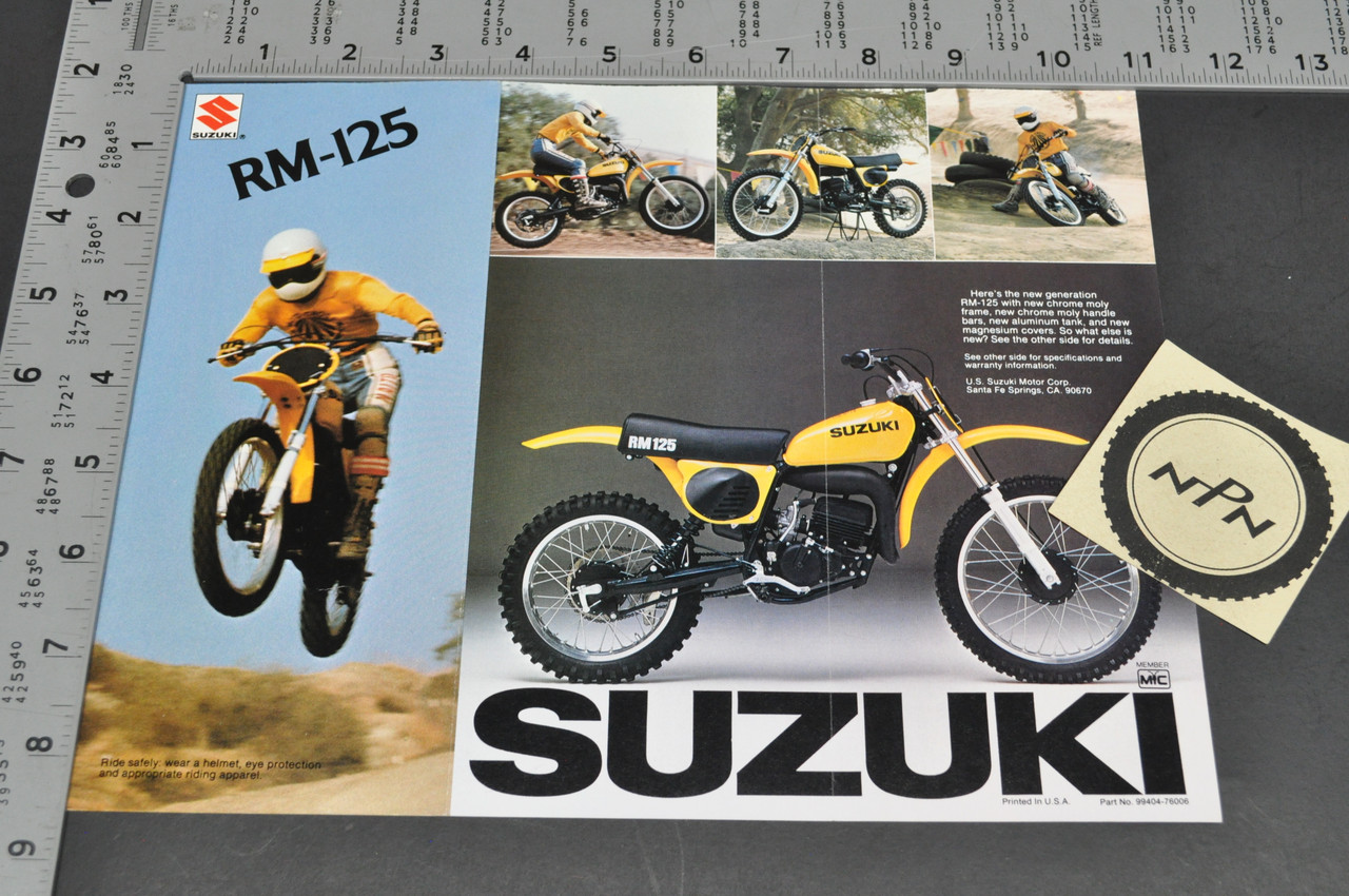 Vintage NOS 1976 Suzuki RM125 Motorcycle Brochure Motocross Specs Dealer Stamp