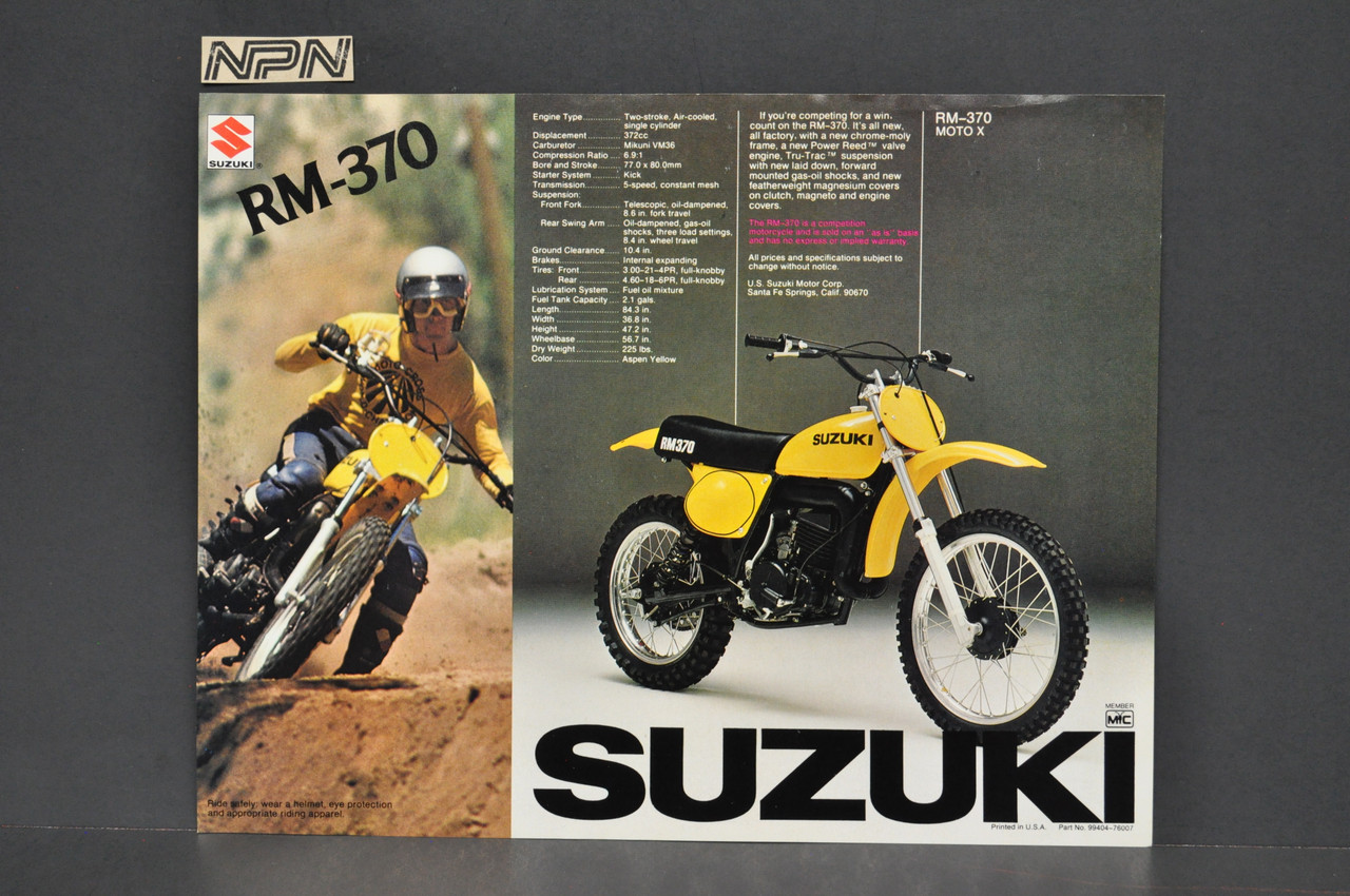 Vintage NOS 1976 Suzuki RM370 RM250 Motorcycle Brochure Motocross Dealer Specs