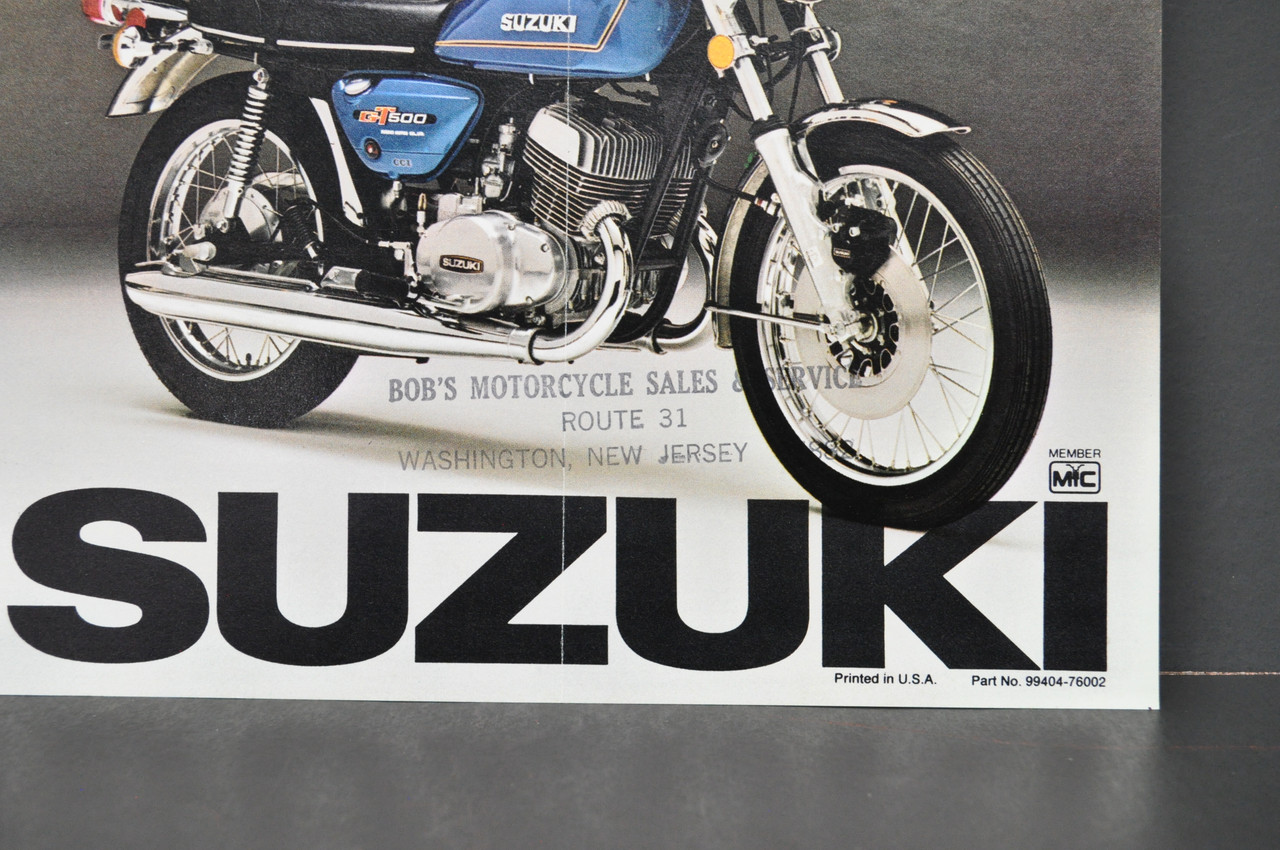 Vintage NOS 1976 Suzuki GT500 Titan GT380 Sebring Brochure Specs Dealer Stamp