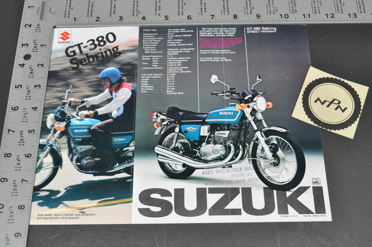 Vintage NOS 1976 Suzuki GT500 Titan GT380 Sebring Brochure Specs Dealer Stamp