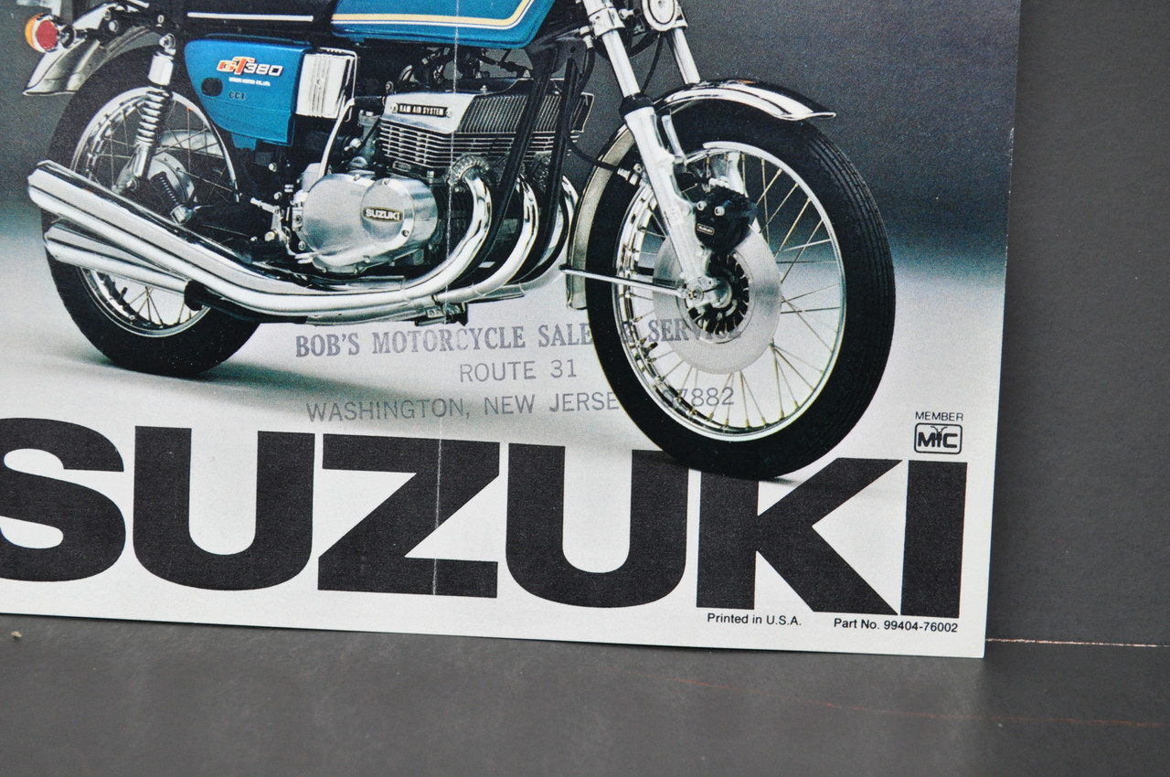 Vintage NOS 1976 Suzuki GT500 Titan GT380 Sebring Brochure Specs Dealer Stamp