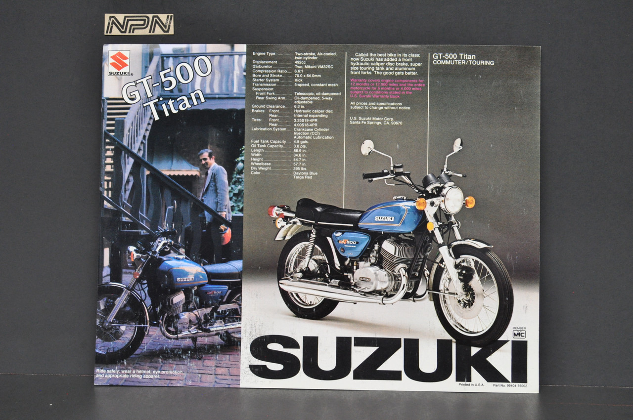 Vintage NOS 1976 Suzuki GT380 Sebring GT500 Titan Brochure Dealer Specs OEM