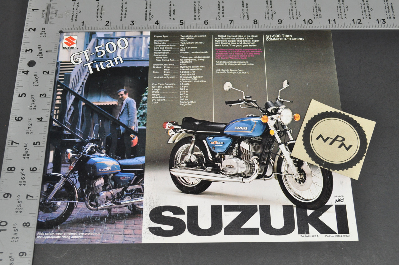 Vintage NOS 1976 Suzuki GT380 Sebring GT500 Titan Brochure Dealer Specs OEM