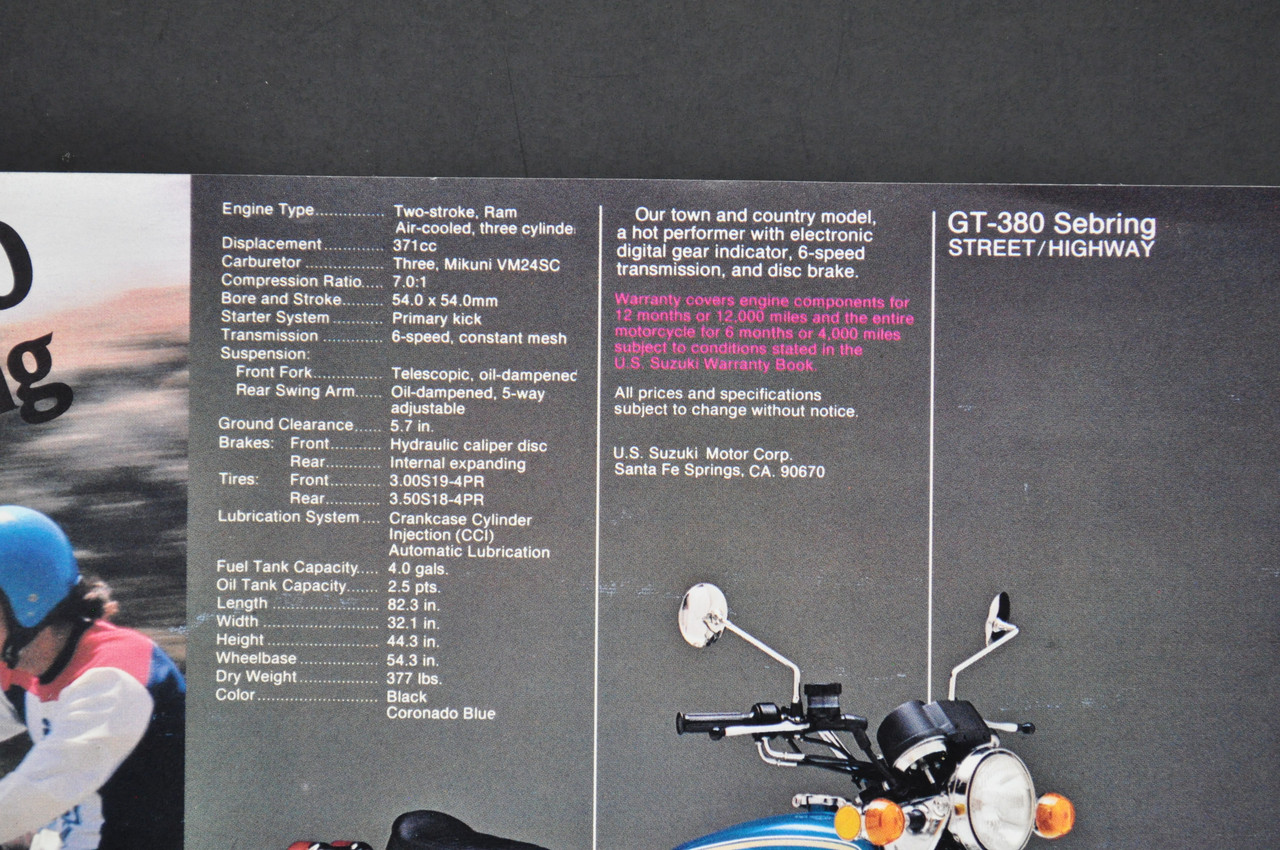 Vintage NOS 1976 Suzuki GT380 Sebring GT500 Titan Brochure Dealer Specs OEM