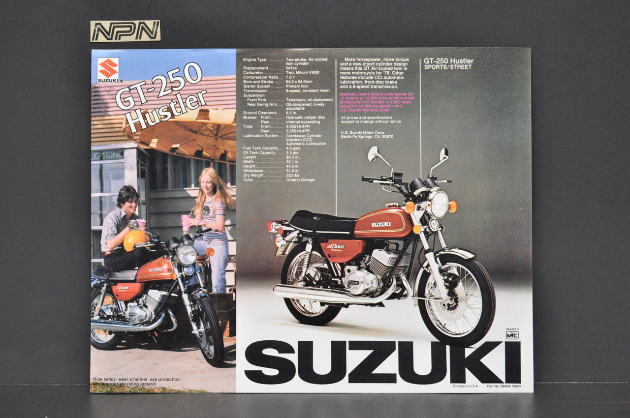 Vintage NOS 1976 Suzuki GT250 Hustler GT185 Adventurer Brochure Dealer Specs